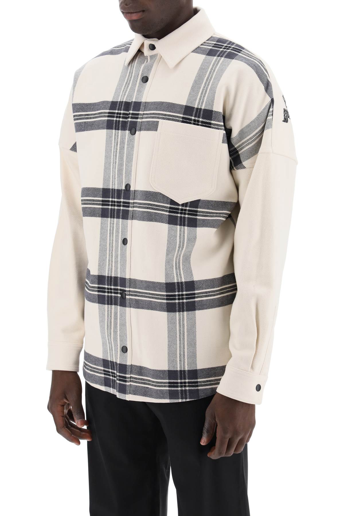 Shop Palm Angels "plaid Overshirt With Embroidered Logo In White