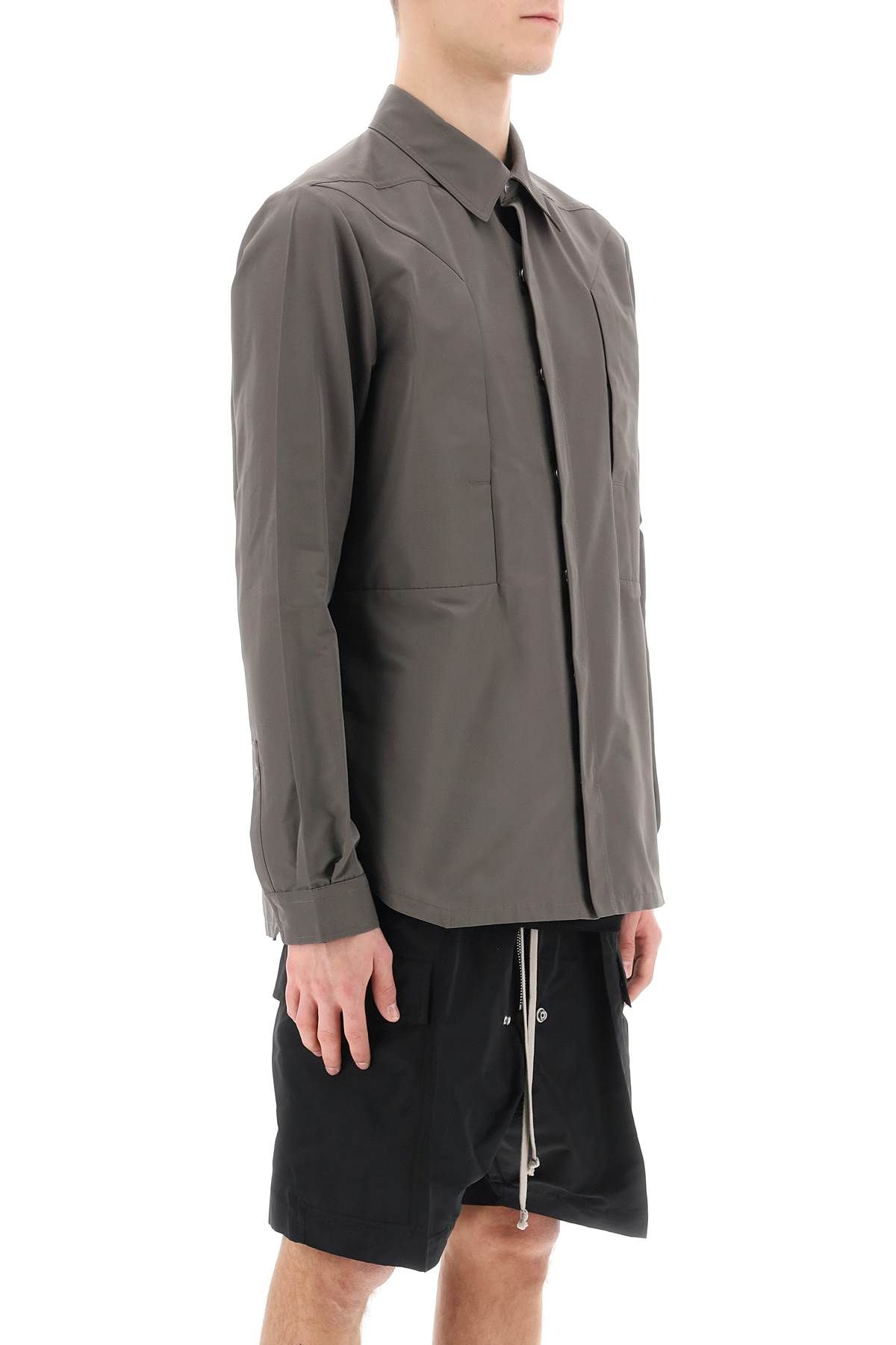 Shop Rick Owens Faille Overshirt With Fog Pockets In Grey