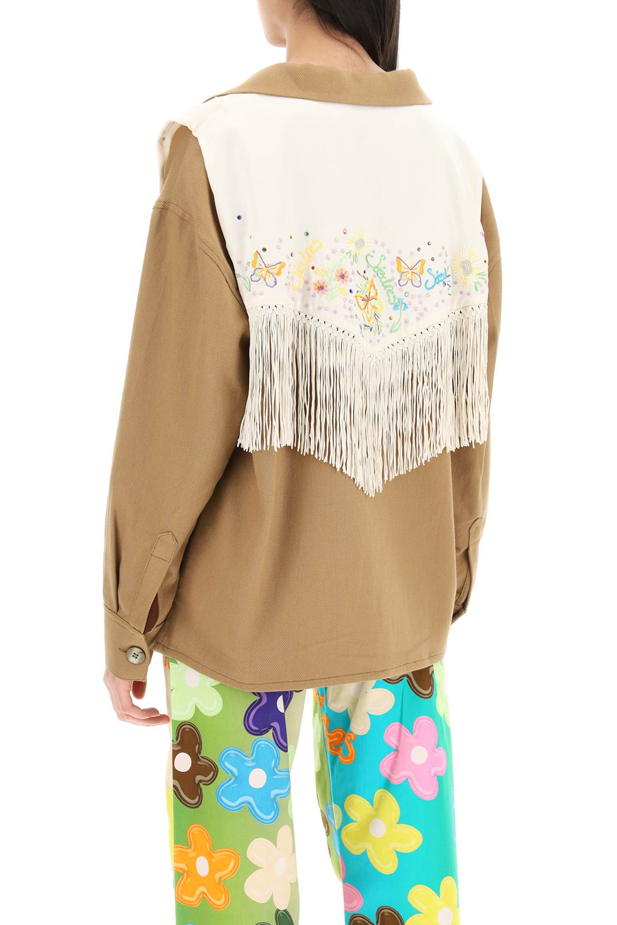 Shop Siedres Overshirt With Embroidered Fringed Panel In Brown