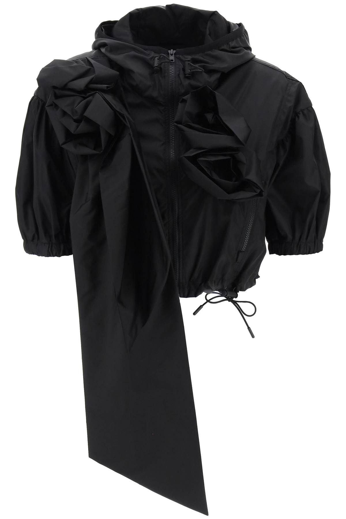 Shop Simone Rocha "cropped Jacket With Rose Detailing" In Black