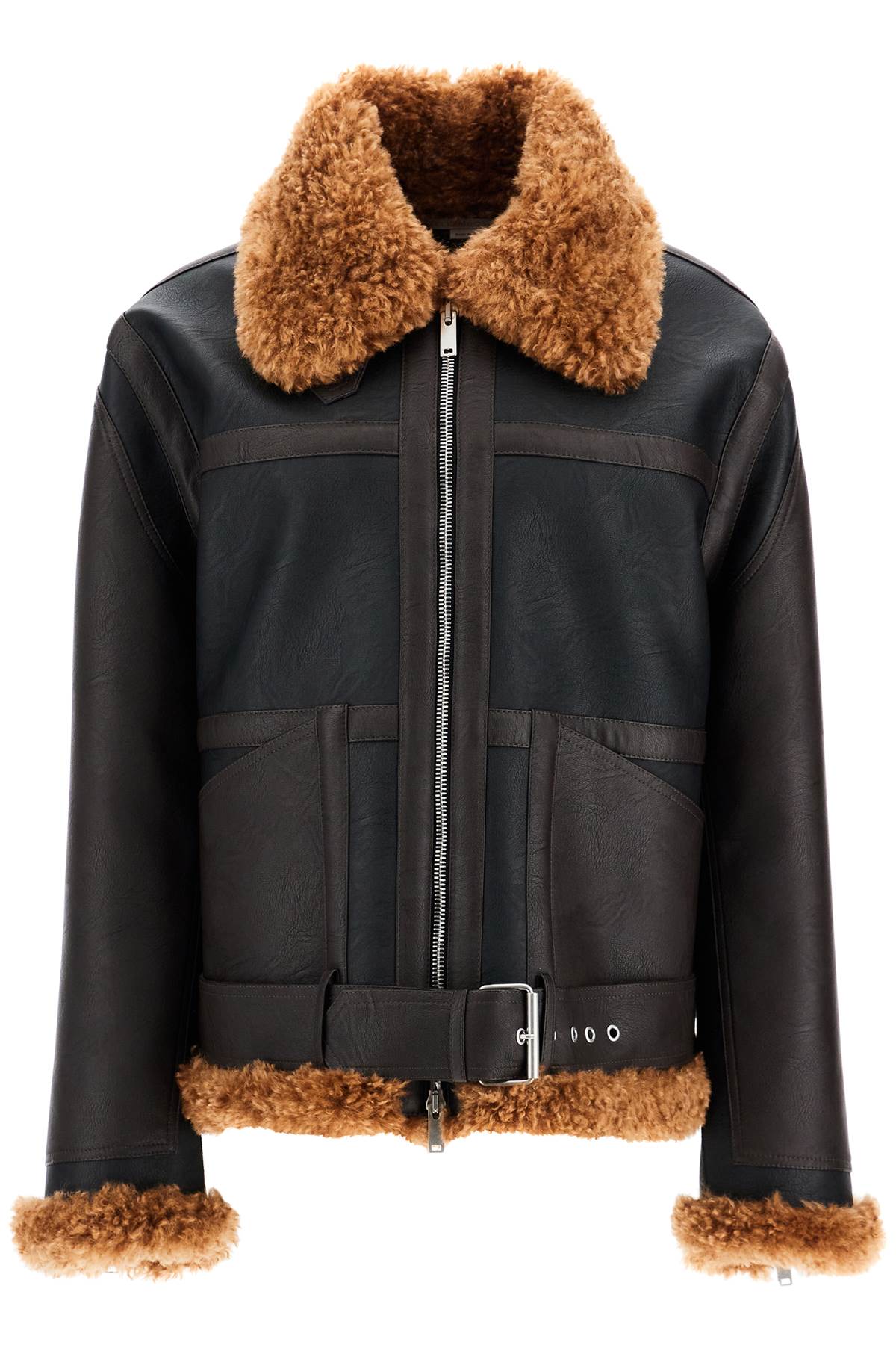 Shop Stella Mccartney Vegan Leather And Teddy Biker Jacket In Black