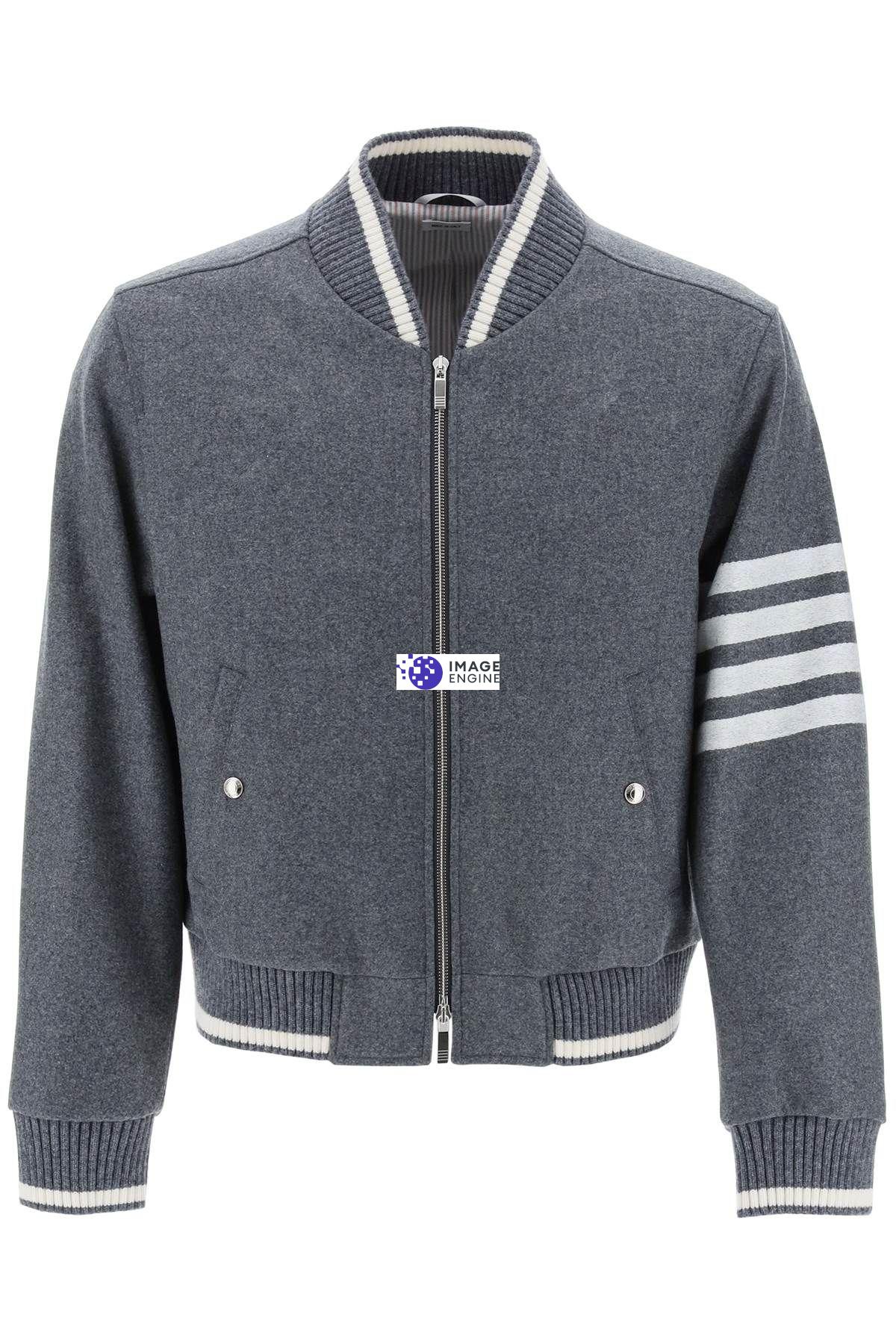 Thom Browne 4-Bar Varsity Jacket In Wool Mel