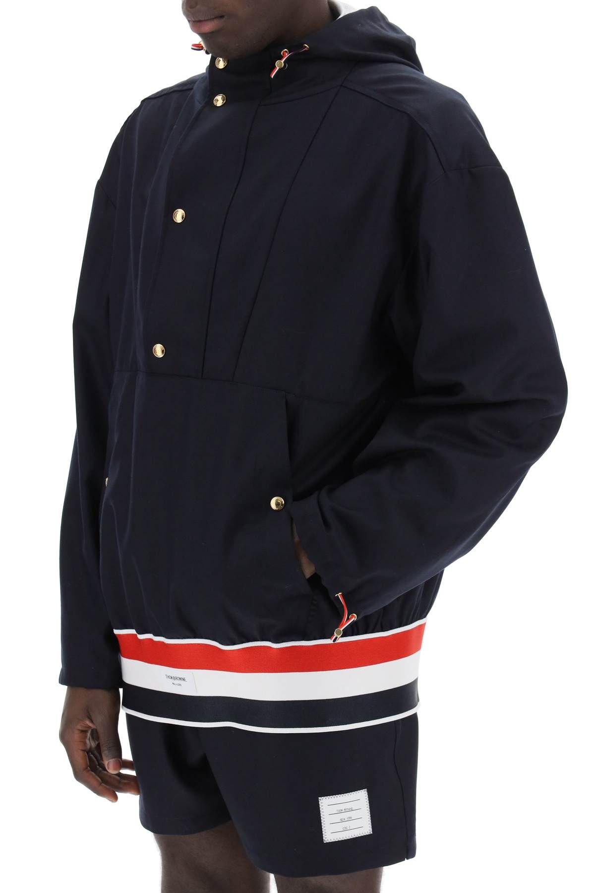 Shop Thom Browne "lightweight Wool Anorak With Tr In Blue