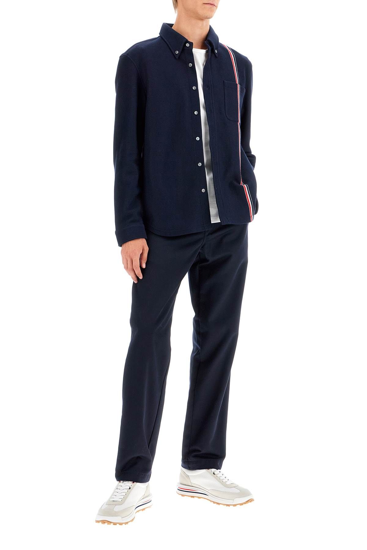 Shop Thom Browne "button-down Overshirt In Knit With Tricolor In Blue