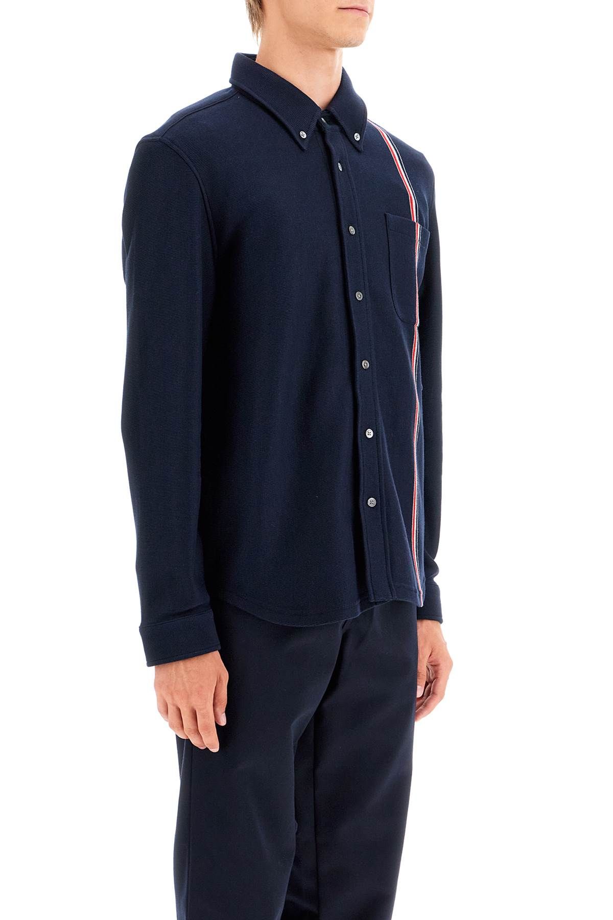 Shop Thom Browne "button-down Overshirt In Knit With Tricolor In Blue