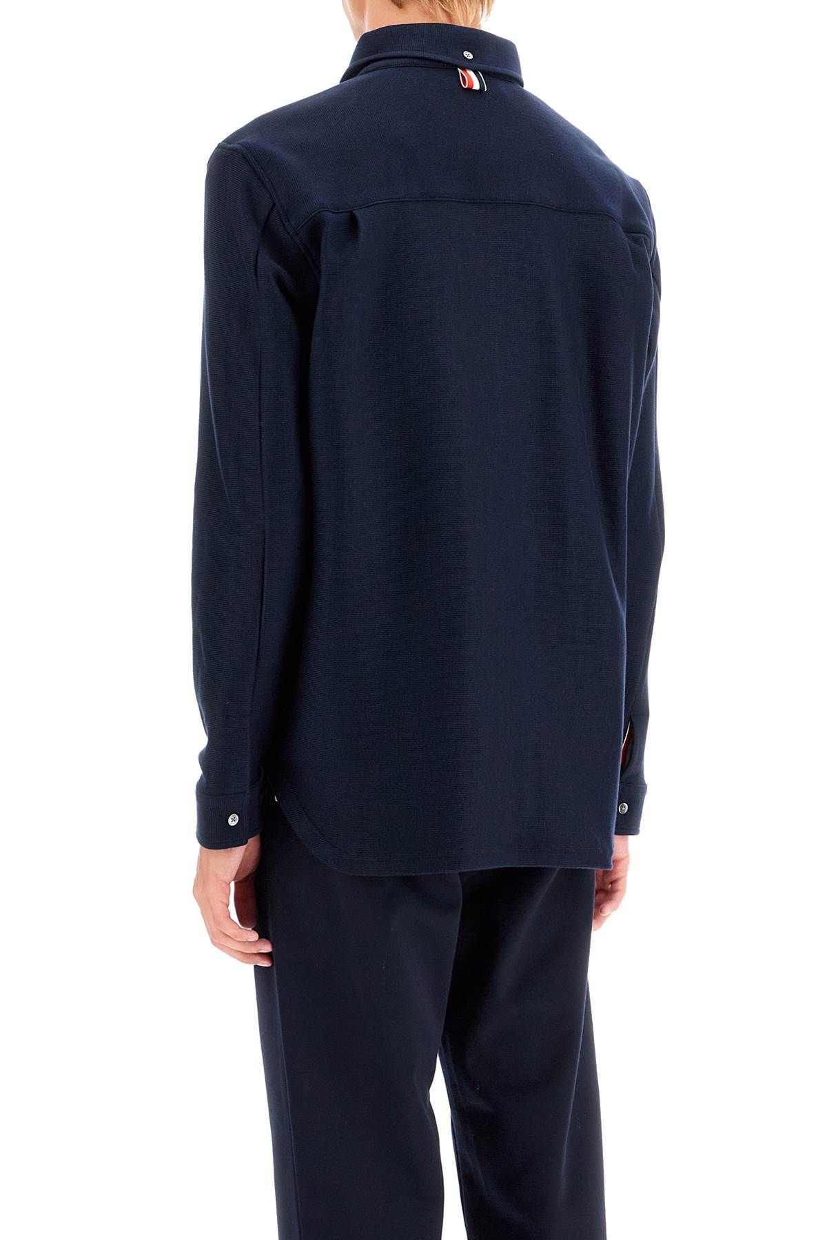 Shop Thom Browne "button-down Overshirt In Knit With Tricolor In Blue