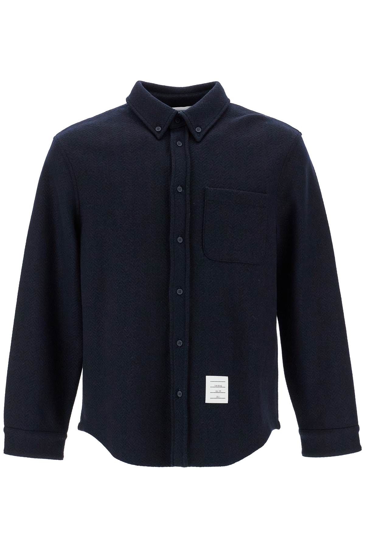 Shop Thom Browne Herringbone Wool Blend Overshirt In Blue