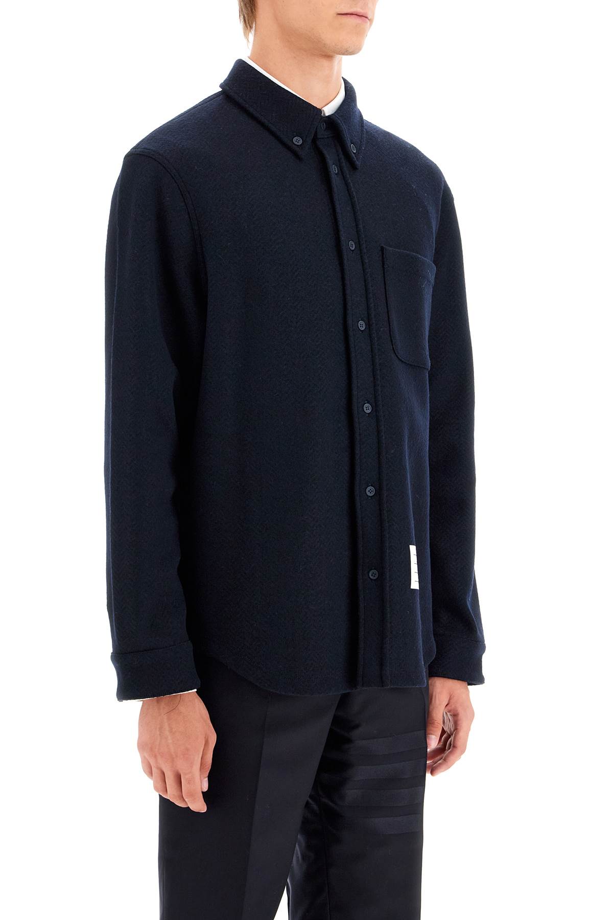 Shop Thom Browne Herringbone Wool Blend Overshirt In Blue