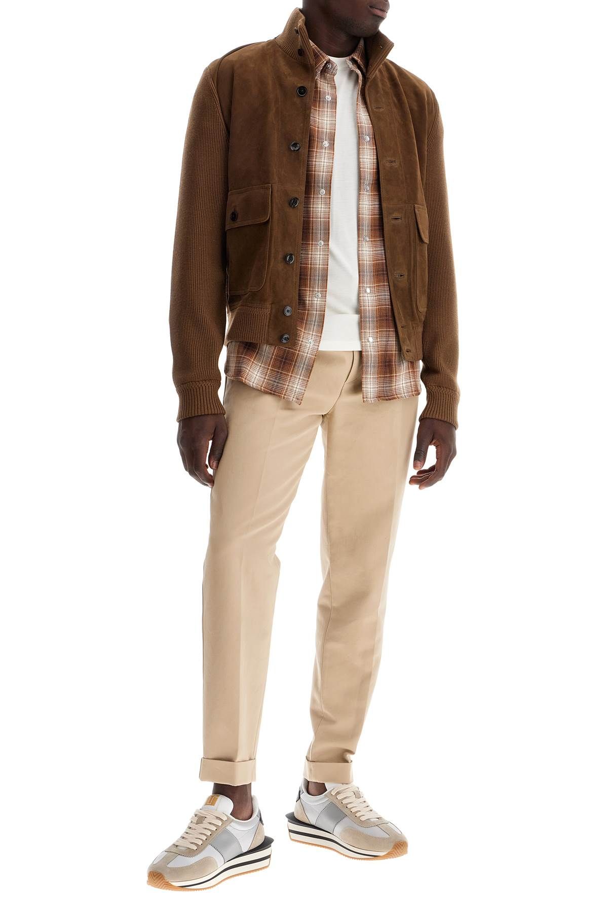 Shop Tom Ford Knit And Suede Blouson In Brown