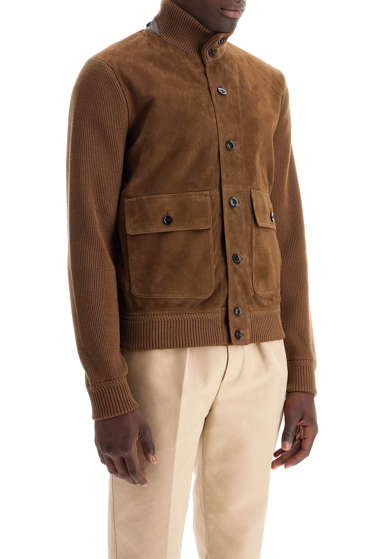 Shop Tom Ford Knit And Suede Blouson In Brown