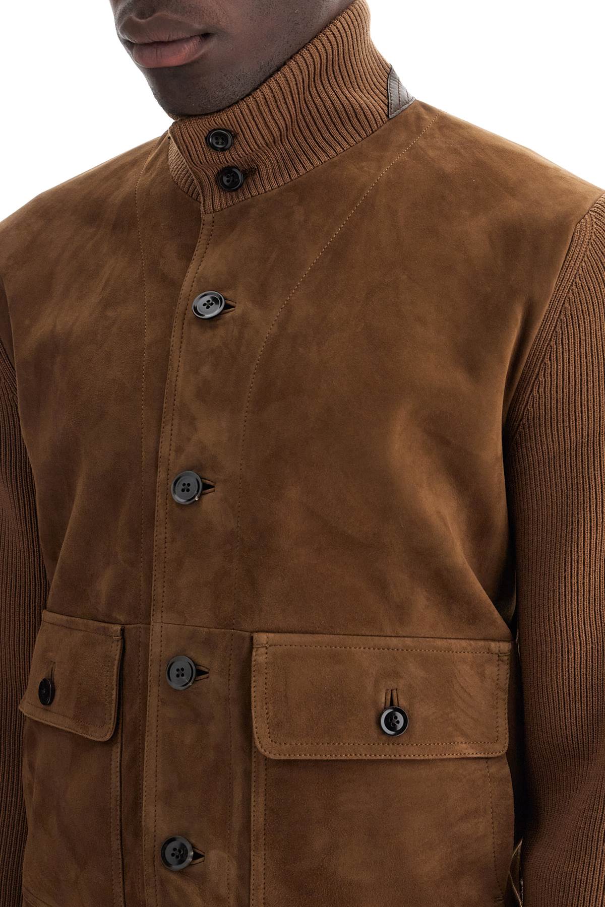 Shop Tom Ford Knit And Suede Blouson In Brown