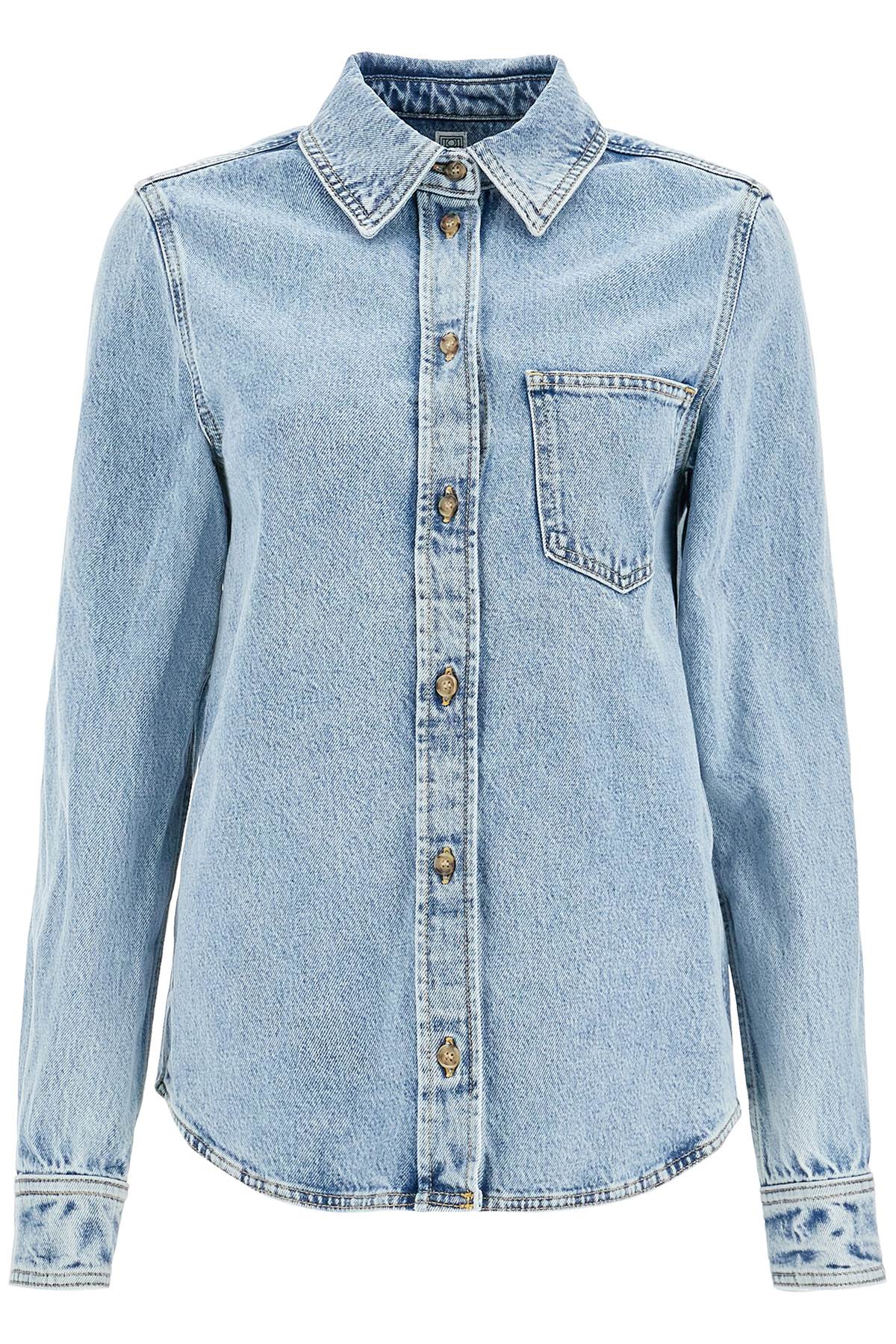 Shop Totême Denim Overshirt With Pocket Detail In Blue