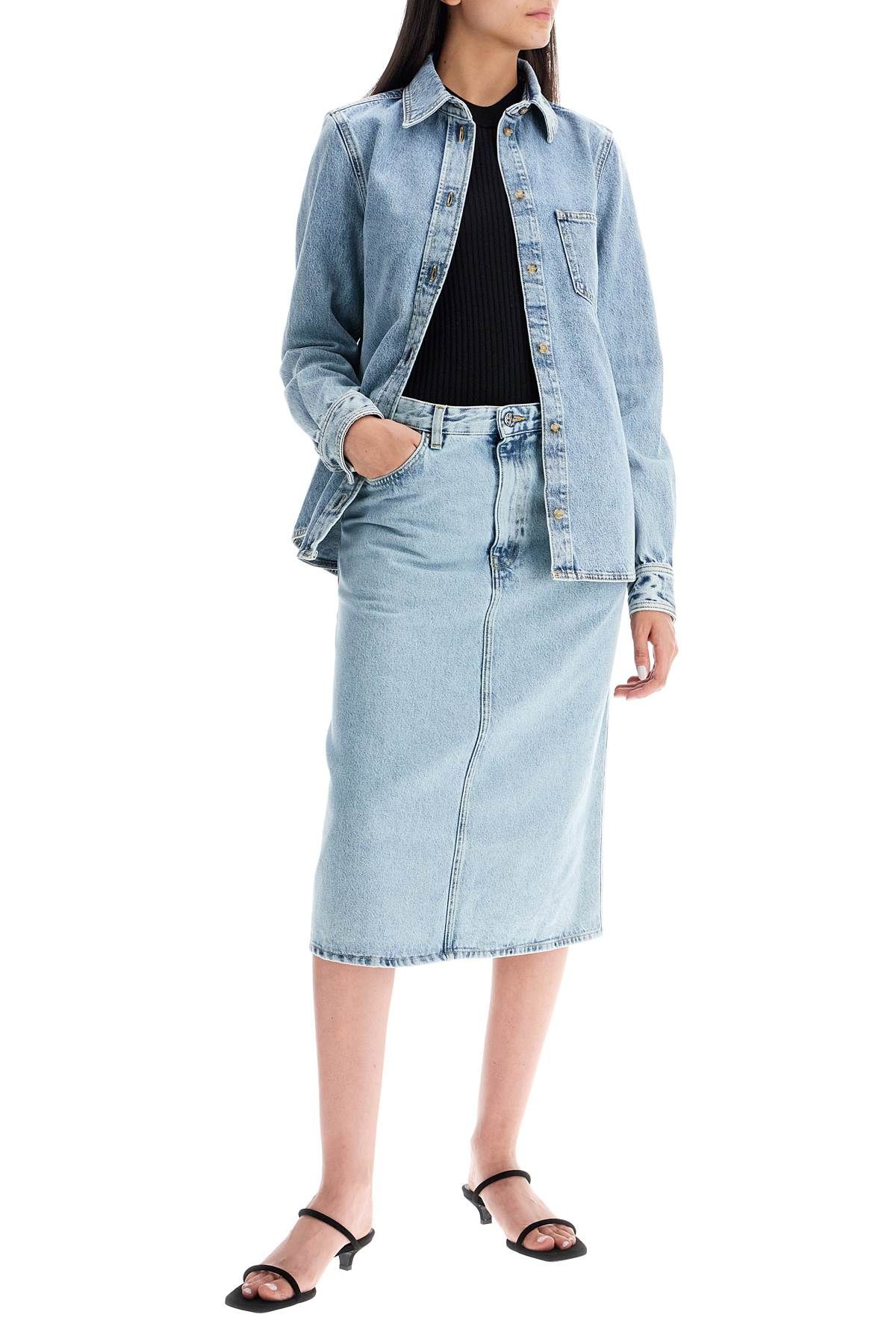 Shop Totême Denim Overshirt With Pocket Detail In Blue