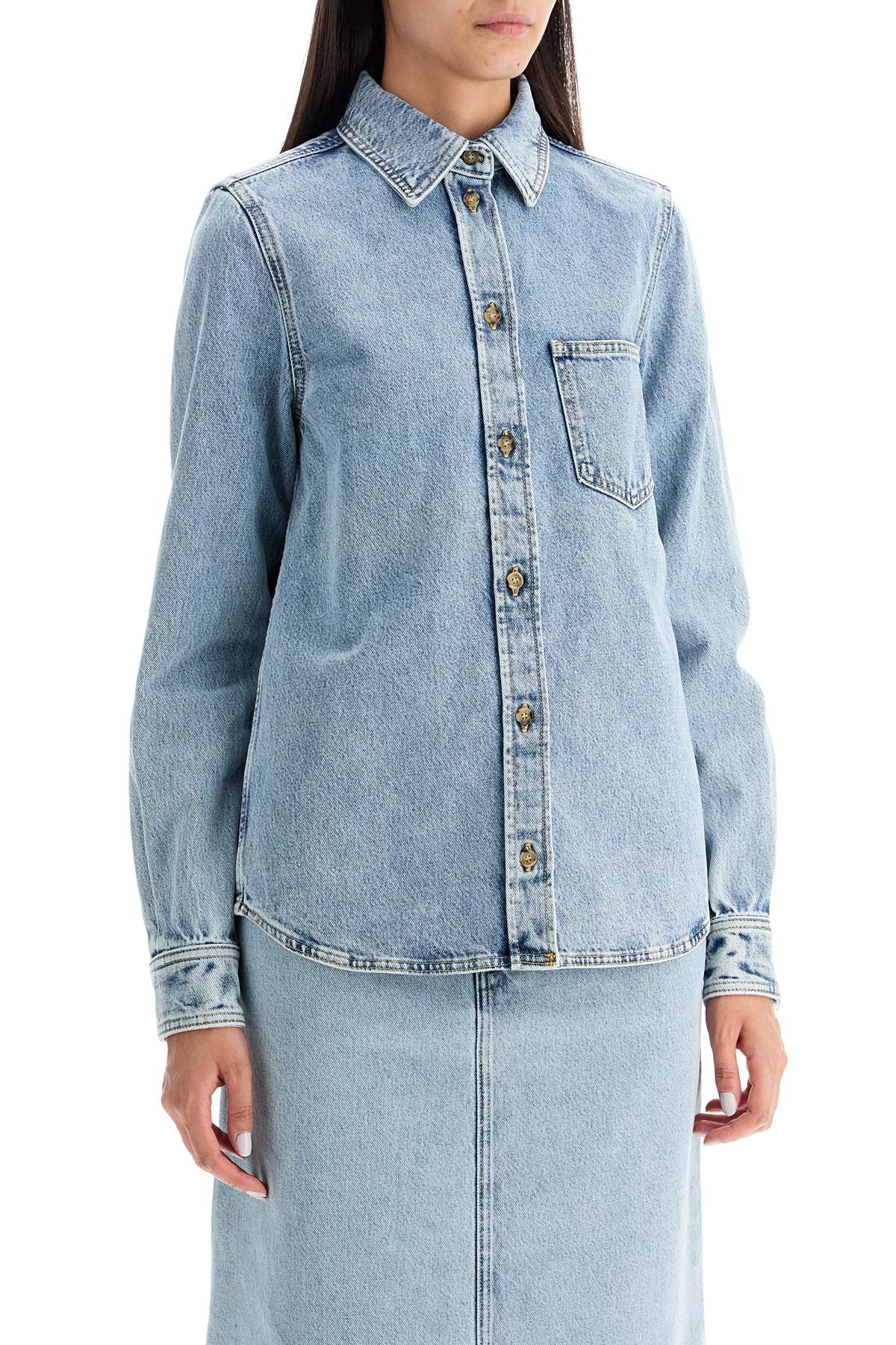 Shop Totême Denim Overshirt With Pocket Detail In Blue