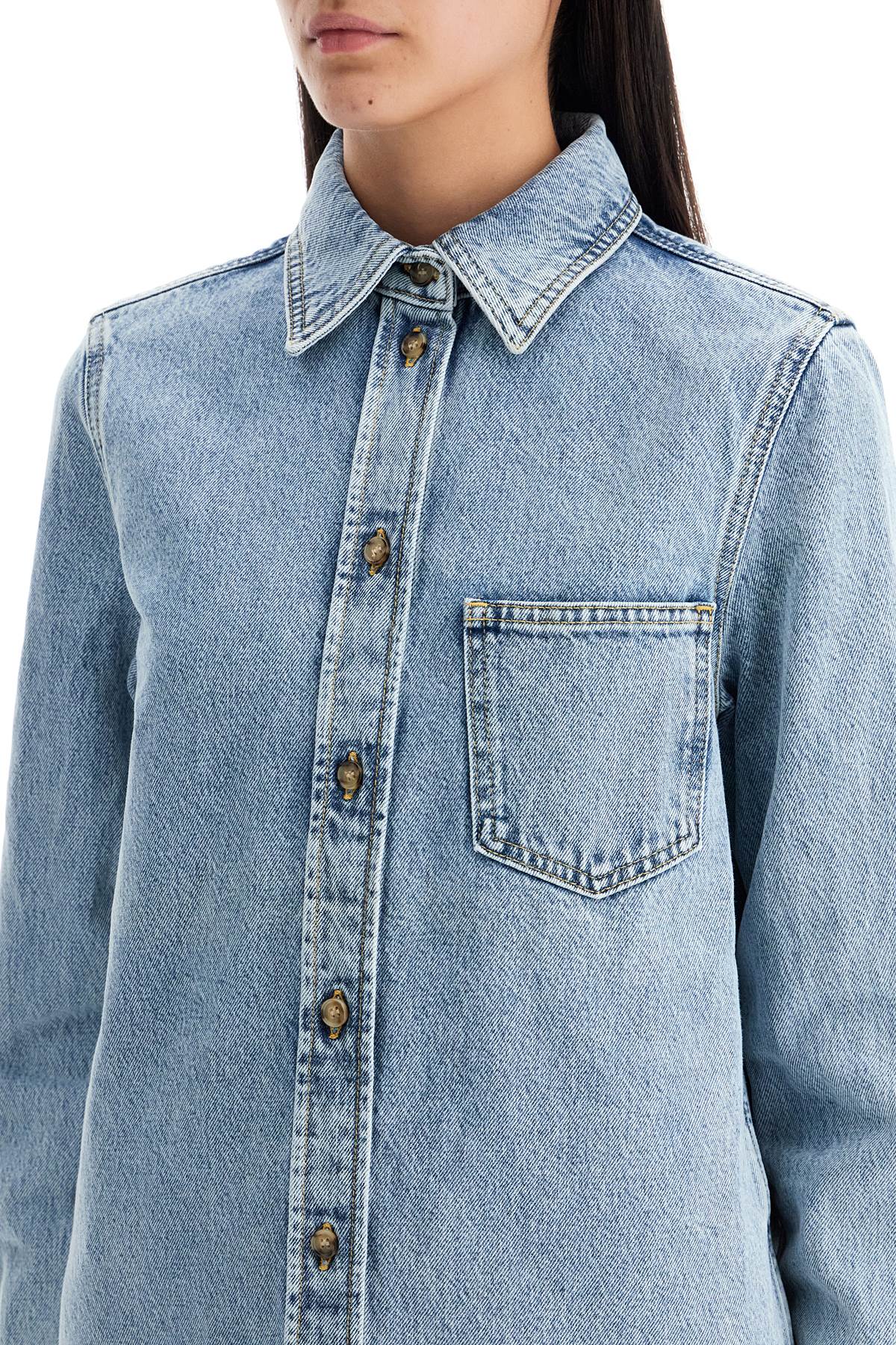 Shop Totême Denim Overshirt With Pocket Detail In Blue