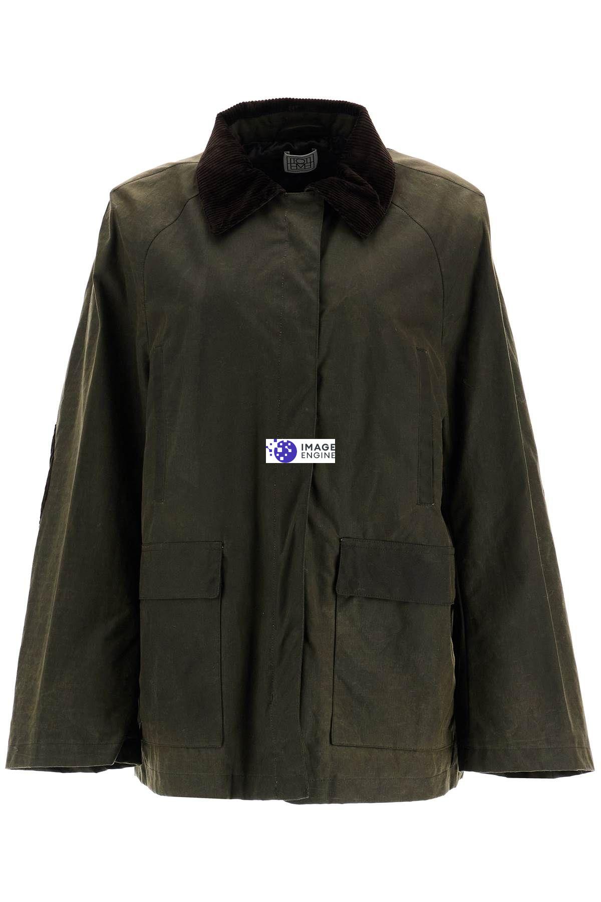 Totême Womens Green Collared Waxed Cotton Jacket 10 In Khaki