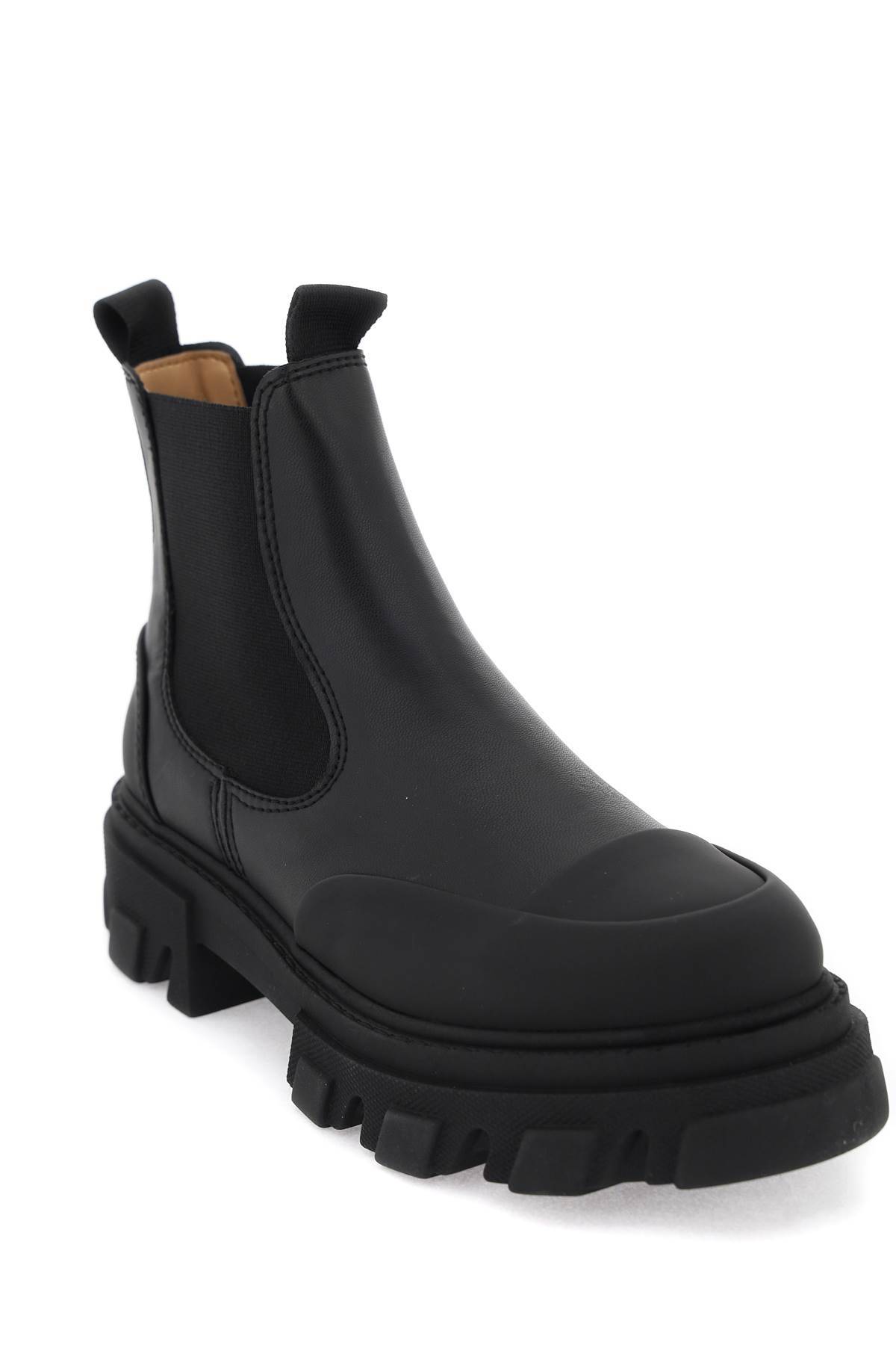 Shop Ganni Cleated Low Chelsea Ankle Boots In Black