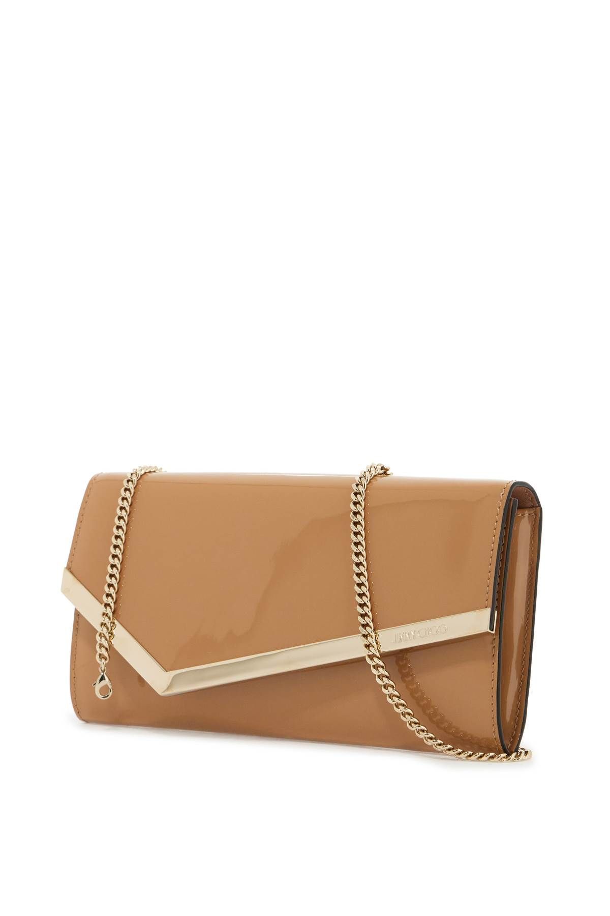 Shop Jimmy Choo Patent Leather Emmie Clutch In Brown