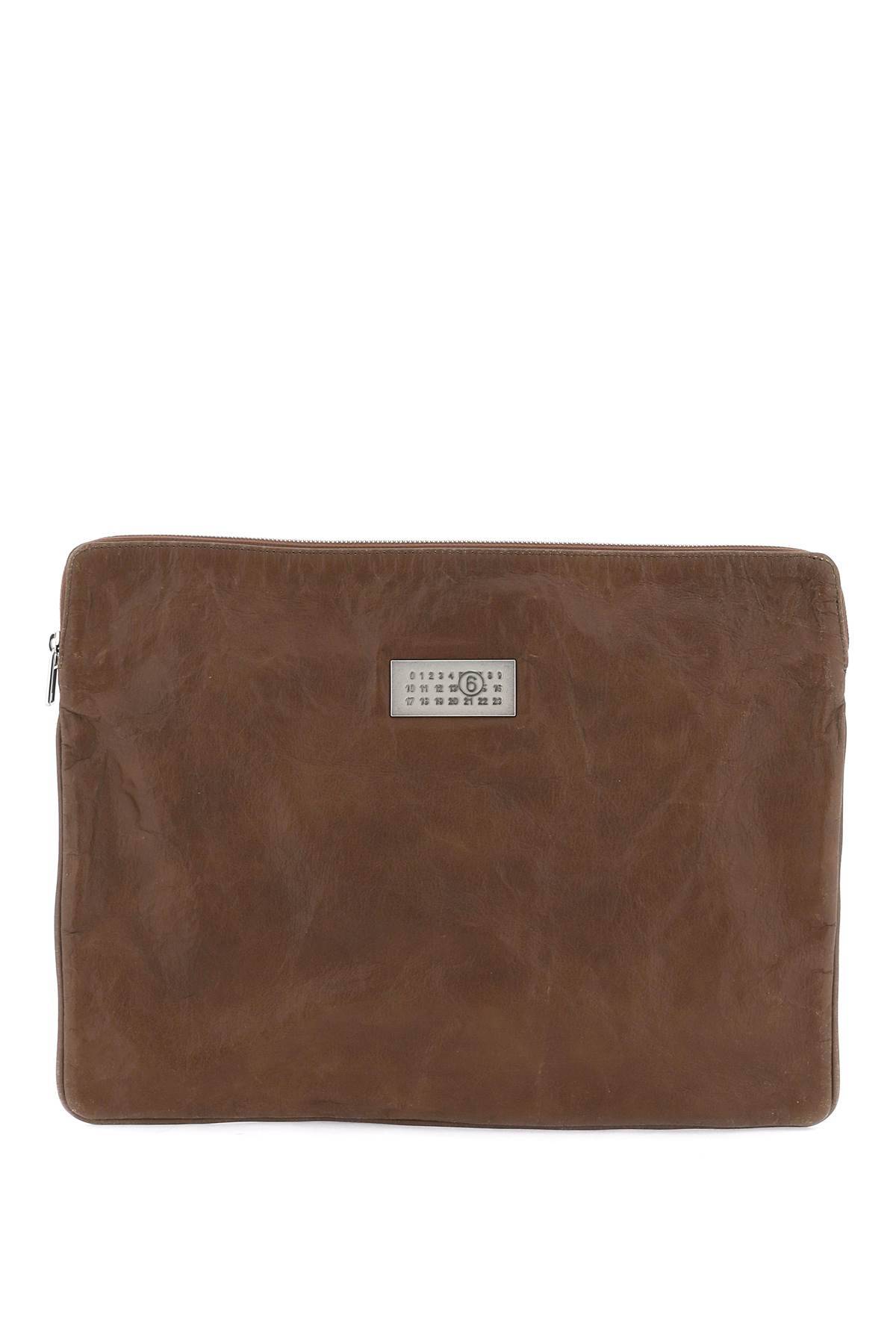 Mm6 Maison Margiela Crinkled Leather Document Holder Pouch In Brown