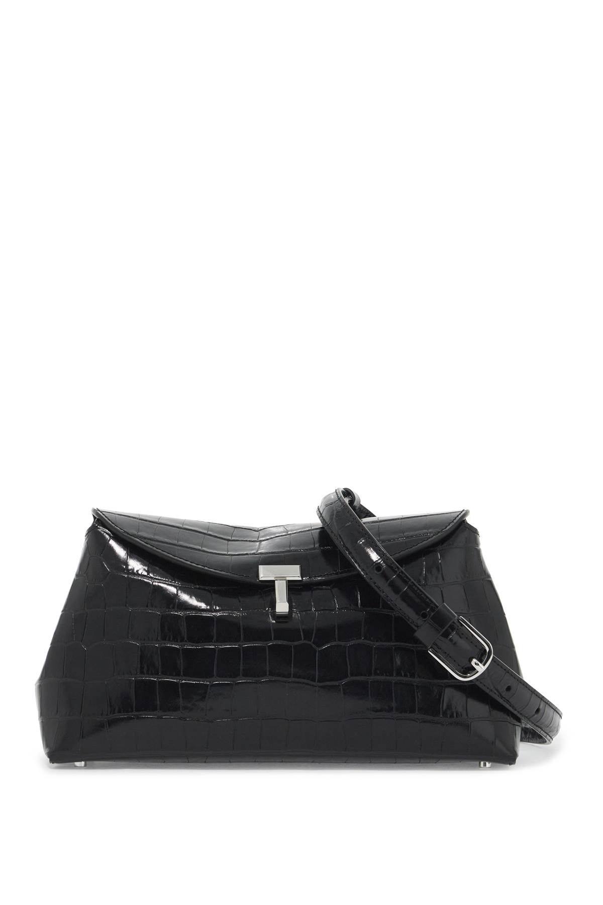 Totême T-lock Croc-effect Leather Clutch In Black
