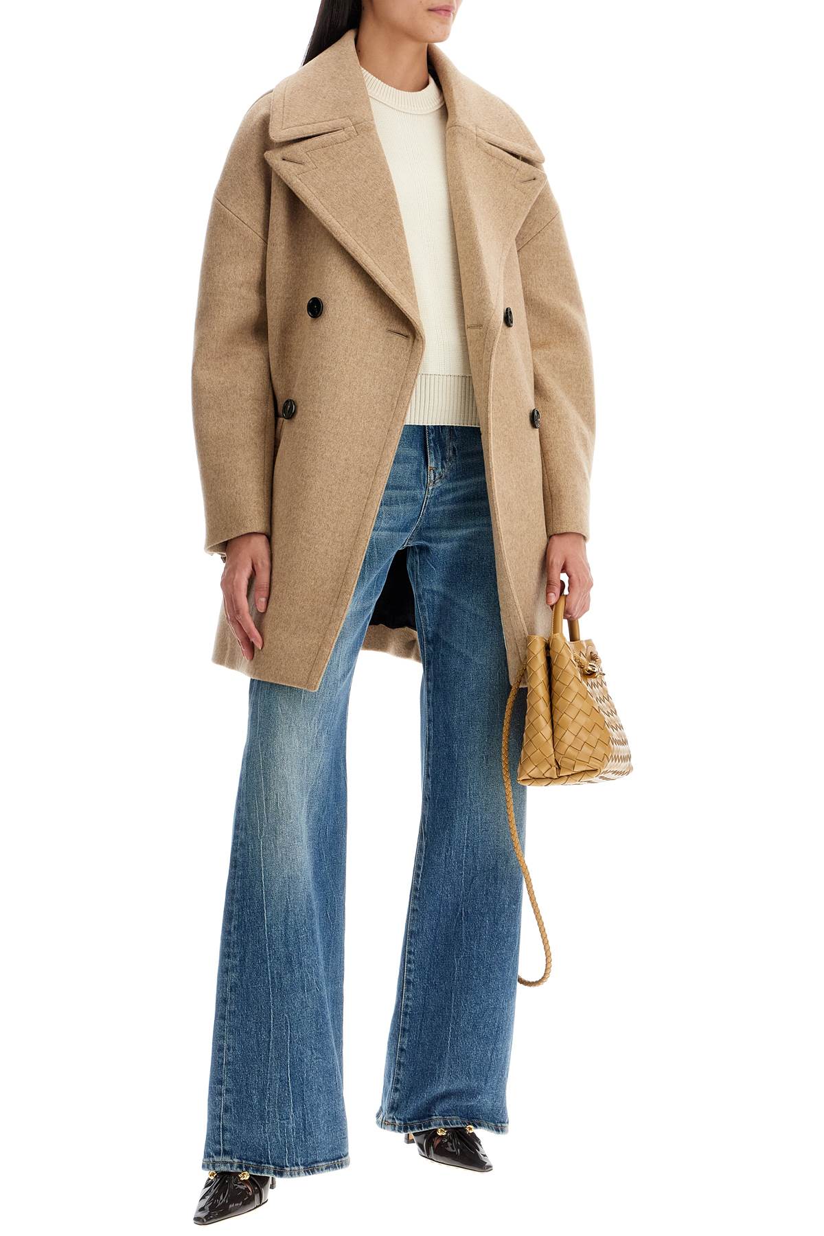 Shop Bottega Veneta Double-faced Wool Coat In Beige