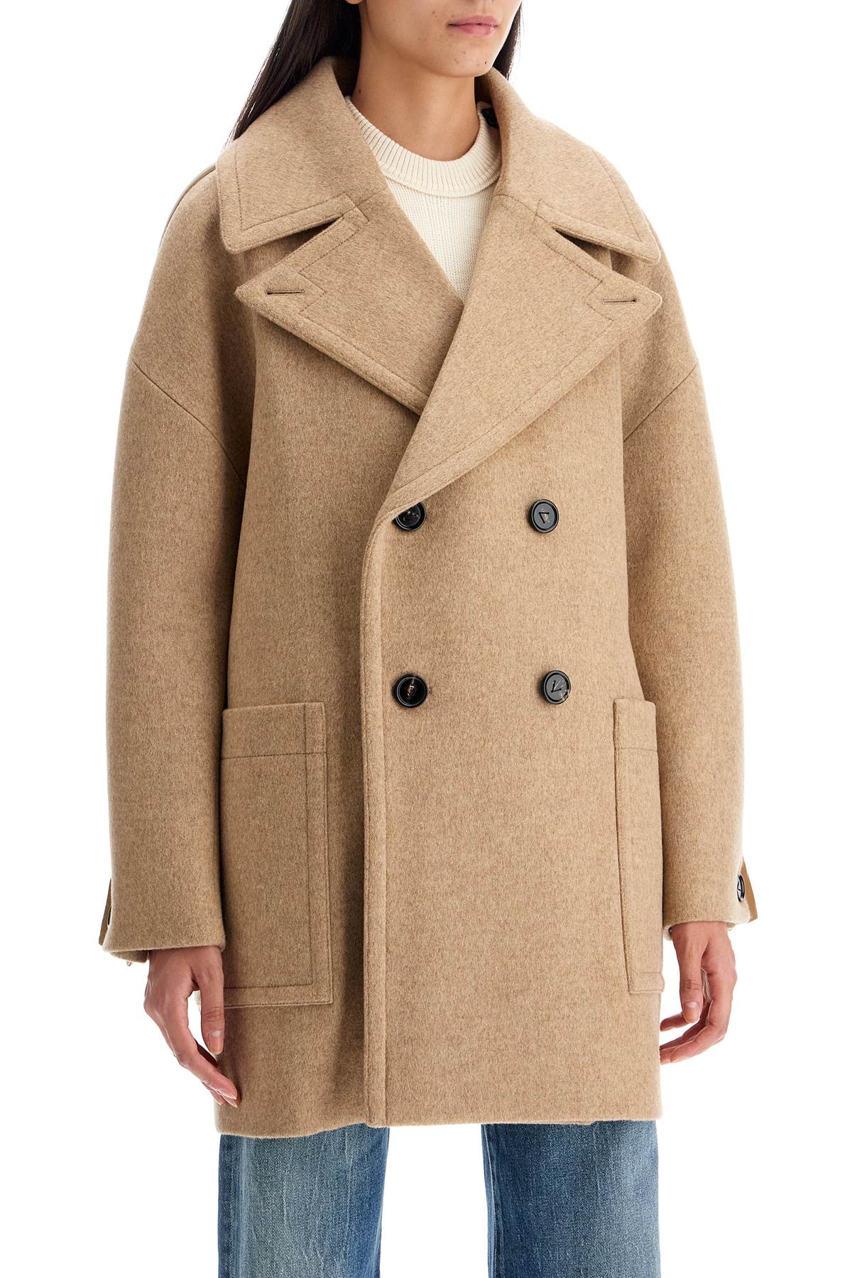 Shop Bottega Veneta Double-faced Wool Coat In Beige