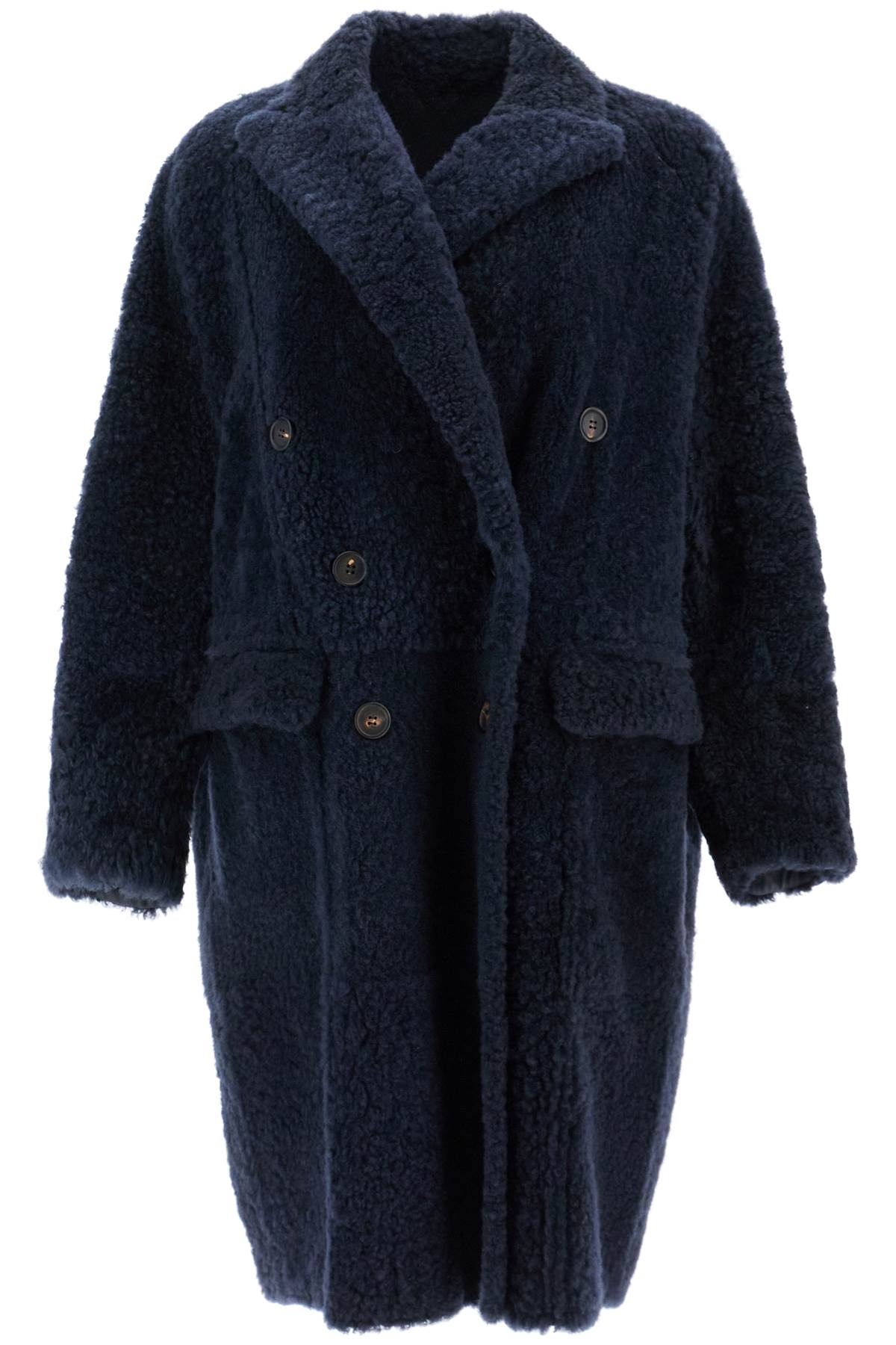 Shop Brunello Cucinelli Shearling Frosty Effect Coat In Blue