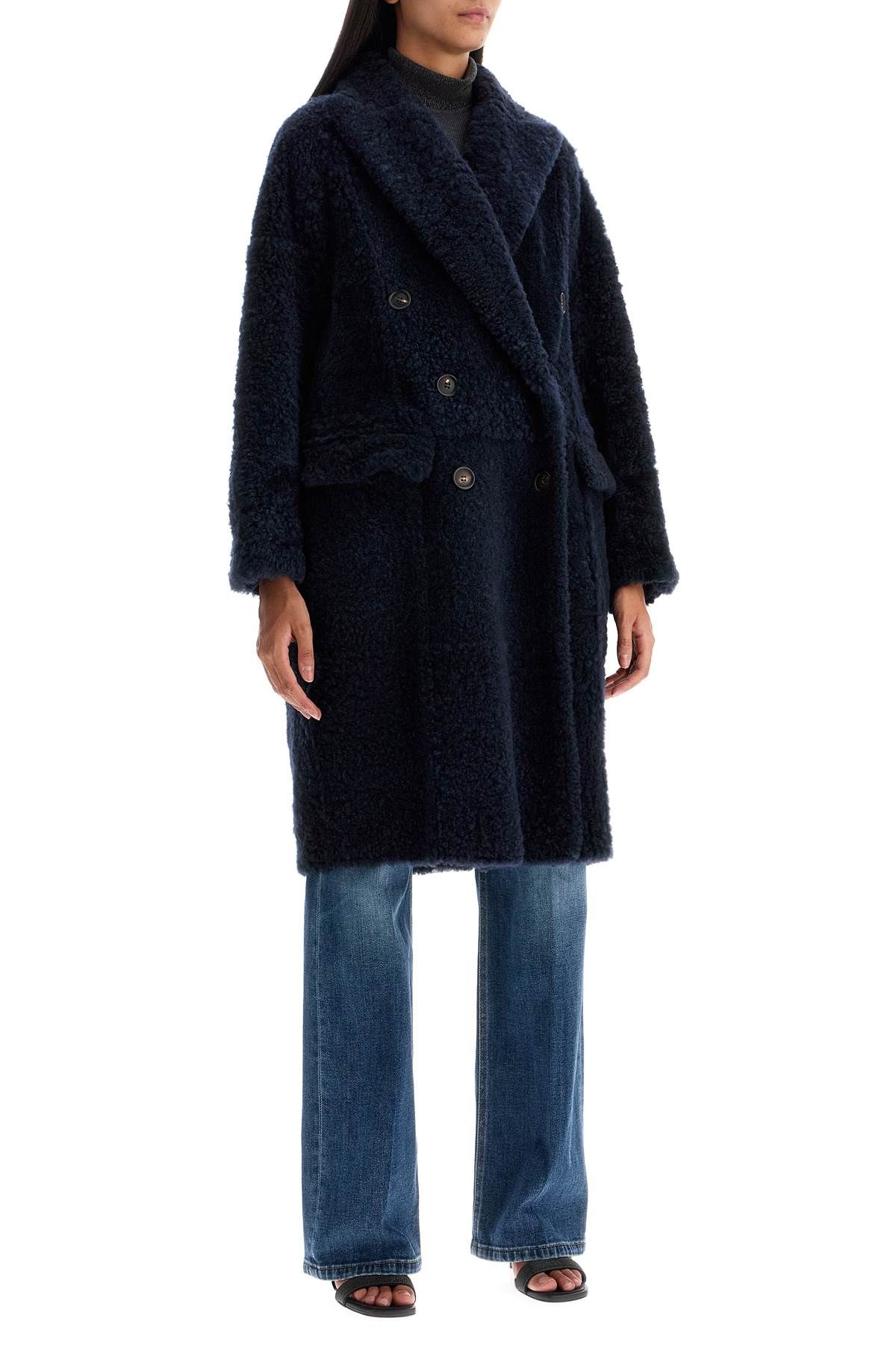 Shop Brunello Cucinelli Shearling Frosty Effect Coat In Blue