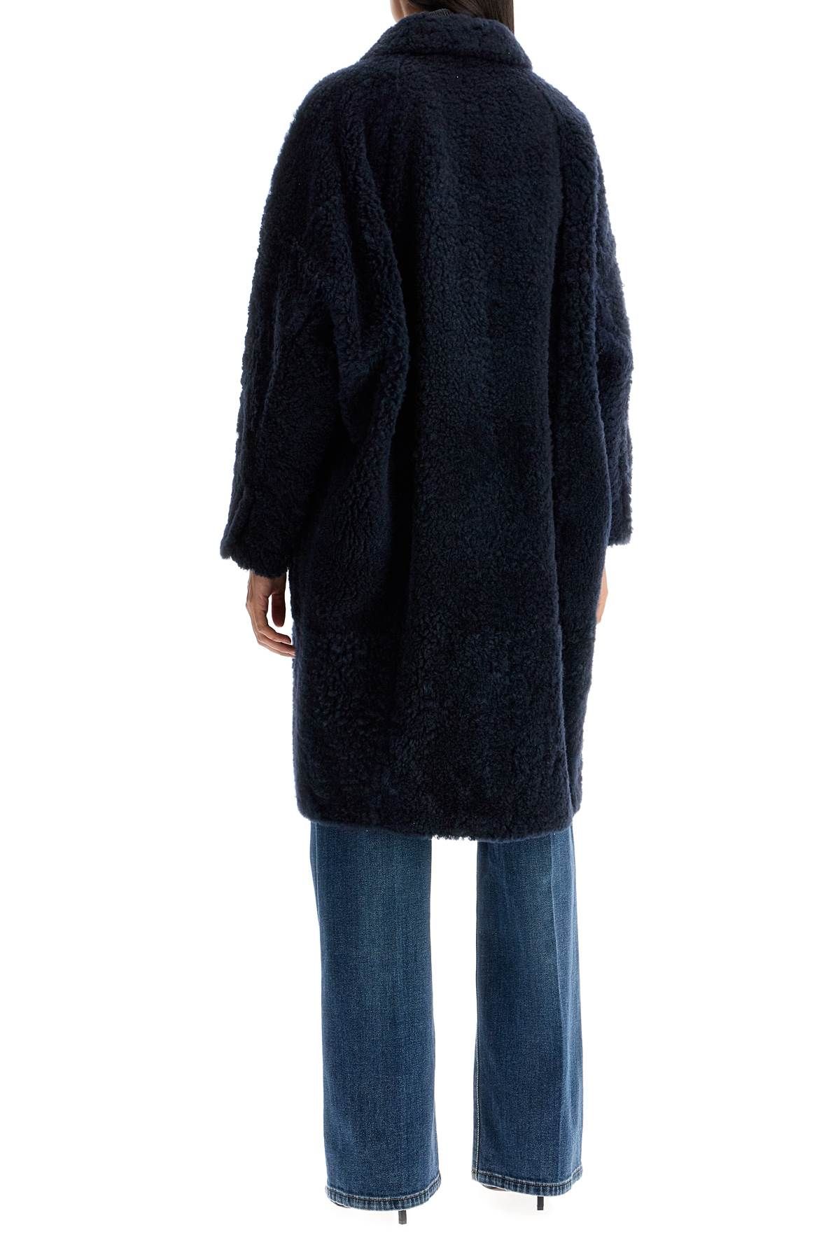 Shop Brunello Cucinelli Shearling Frosty Effect Coat In Blue