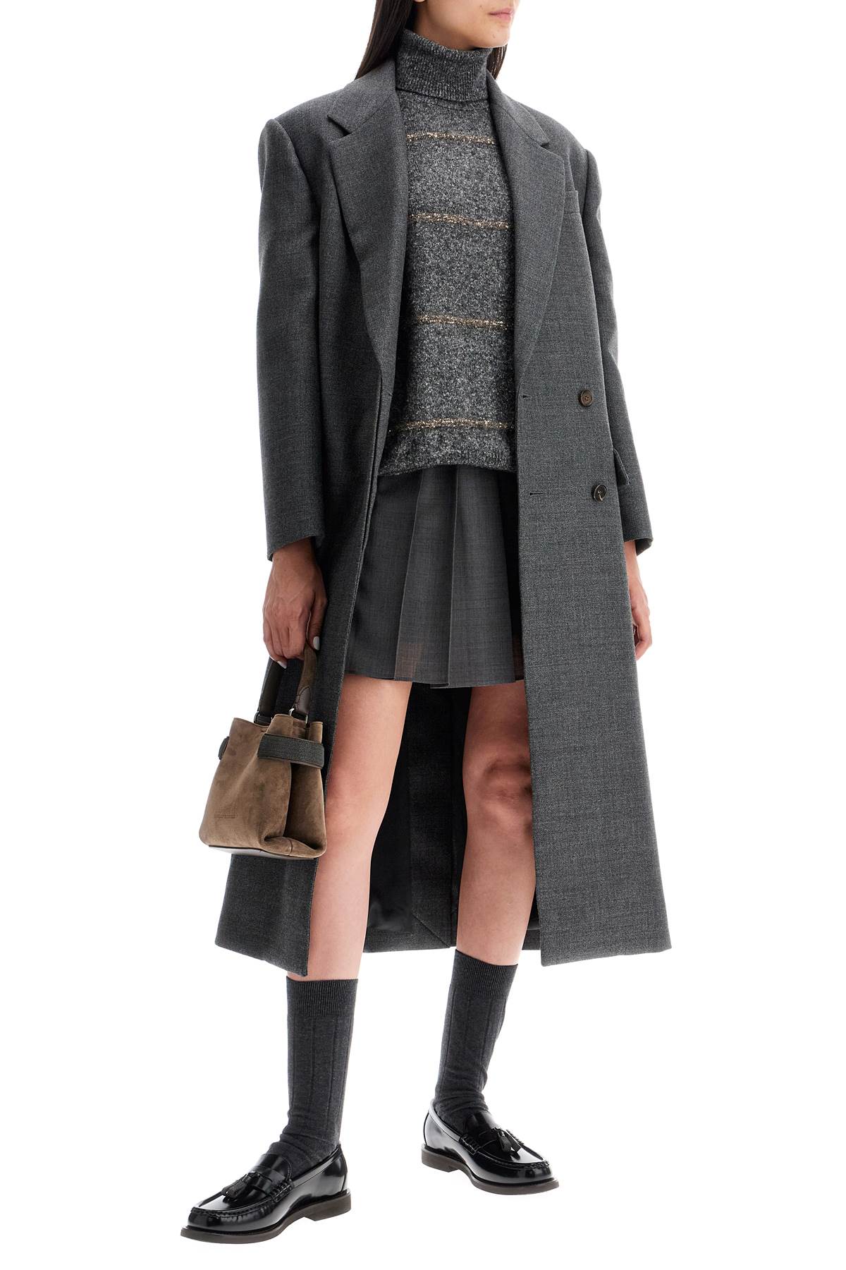 Shop Brunello Cucinelli Woolen Overcoat In Canvas Fabric In Grey