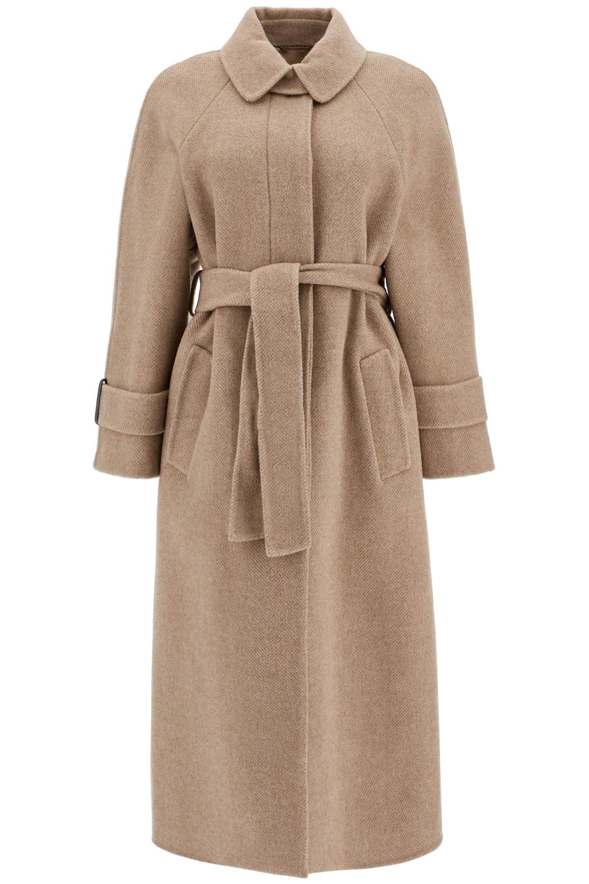 Shop Brunello Cucinelli Wool And Cashmere Coat With Belt In Beige