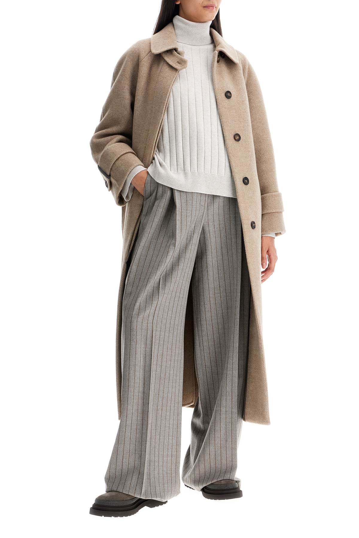 Shop Brunello Cucinelli Wool And Cashmere Coat With Belt In Beige