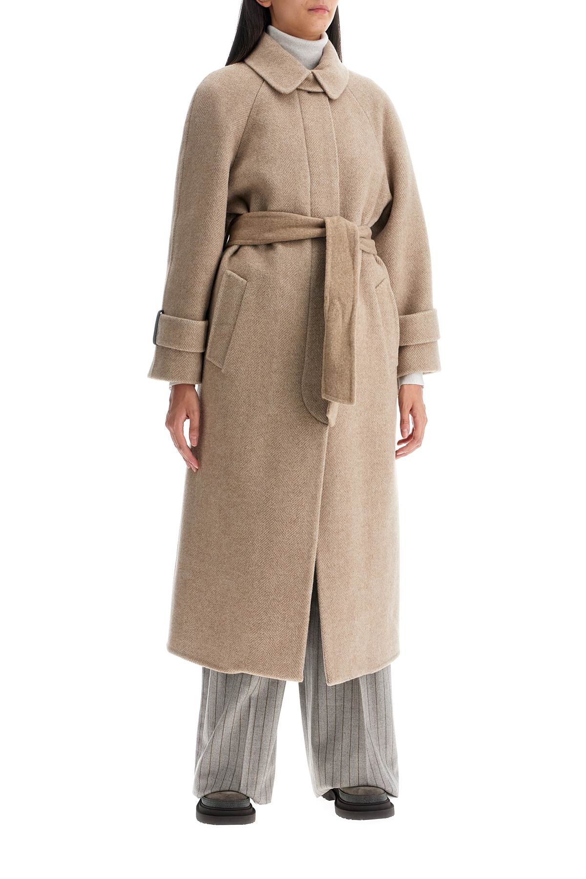 Shop Brunello Cucinelli Wool And Cashmere Coat With Belt In Beige