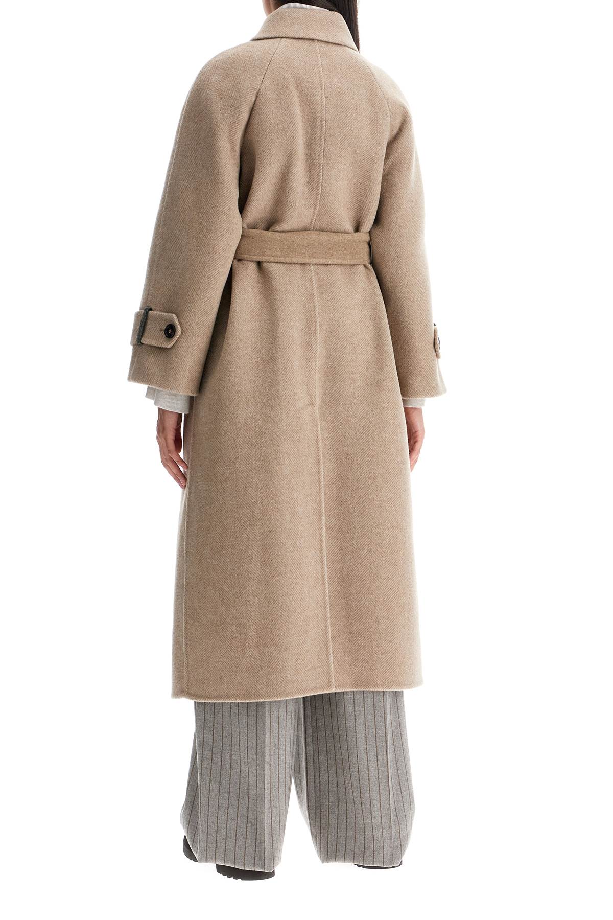 Shop Brunello Cucinelli Wool And Cashmere Coat With Belt In Beige