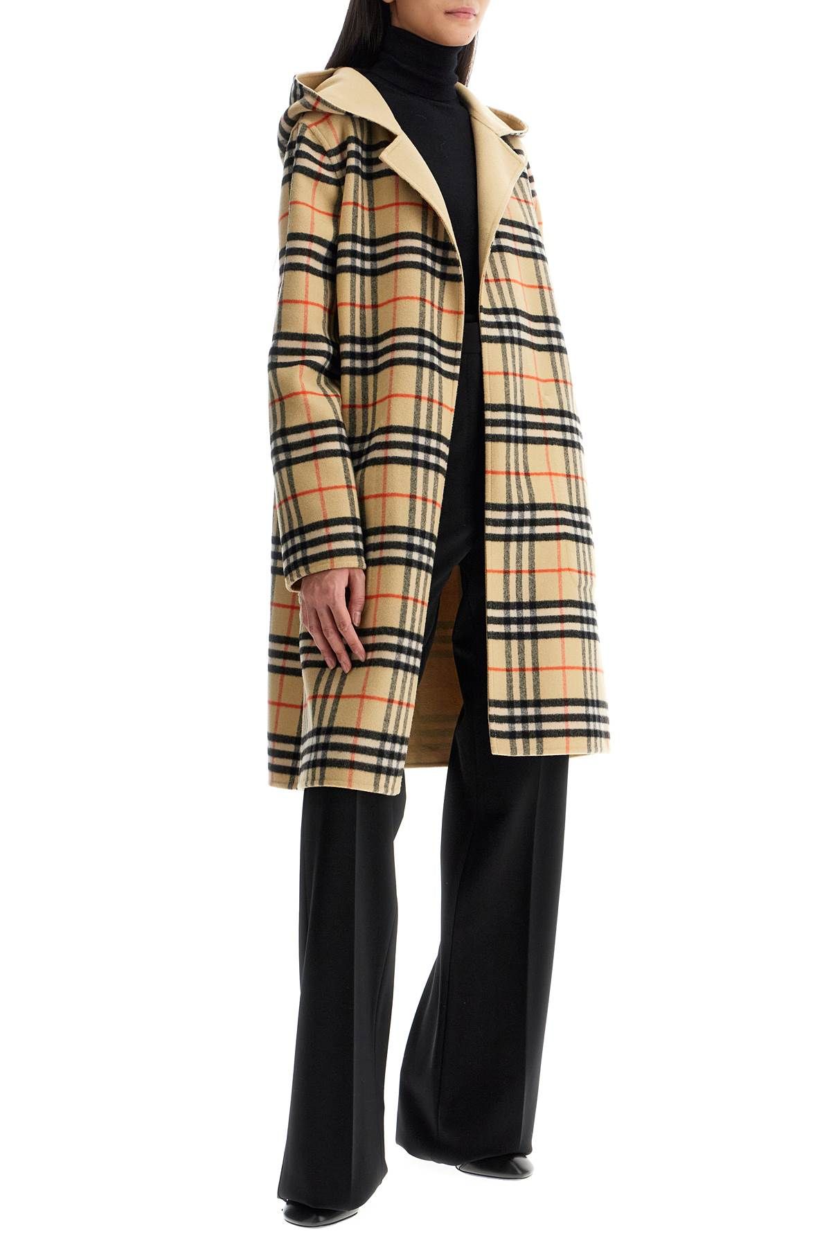 Shop Burberry Reversible Wool Coat With Lap In Beige