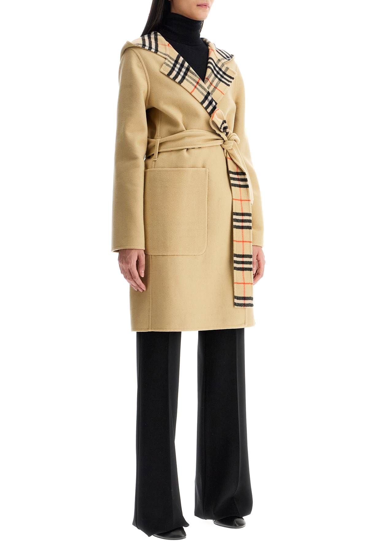 Shop Burberry Reversible Wool Coat With Lap In Beige