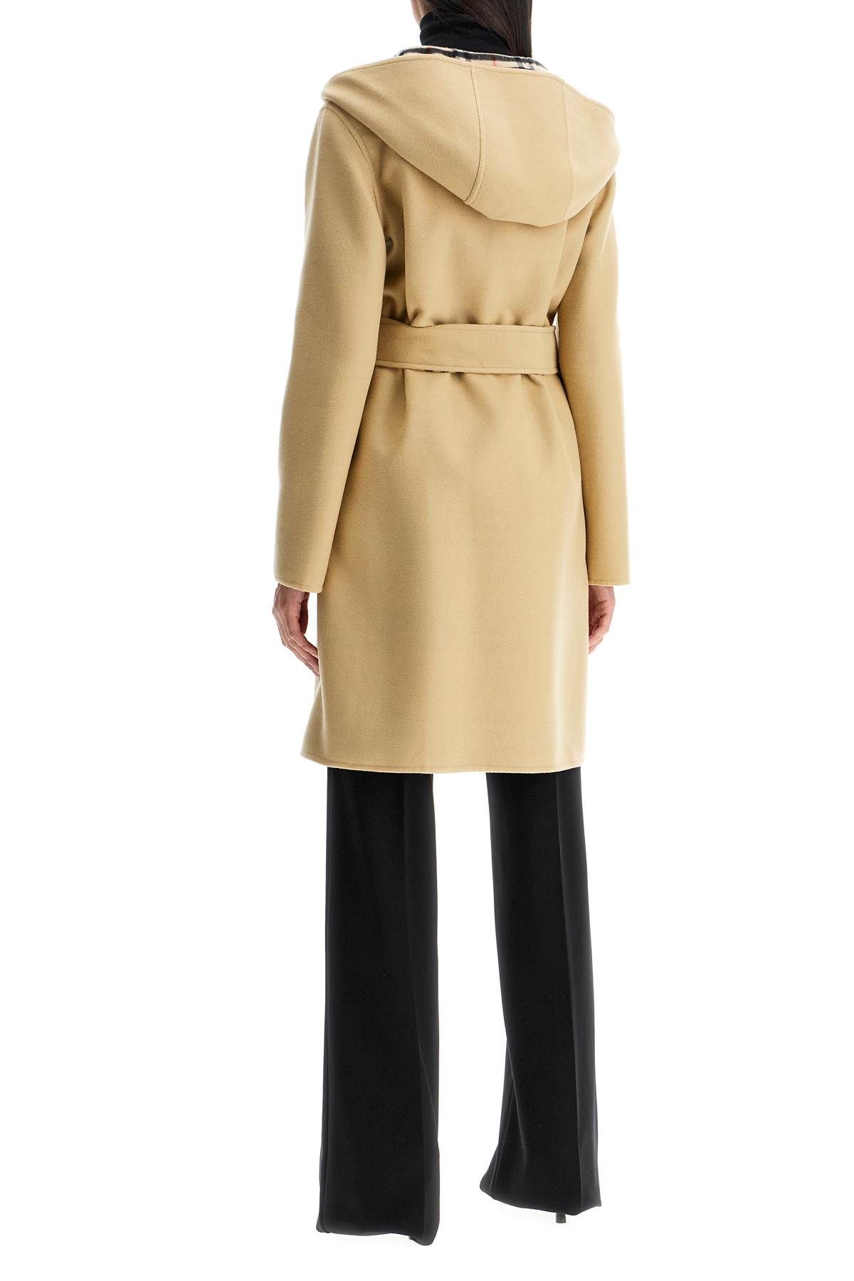 Shop Burberry Reversible Wool Coat With Lap In Beige