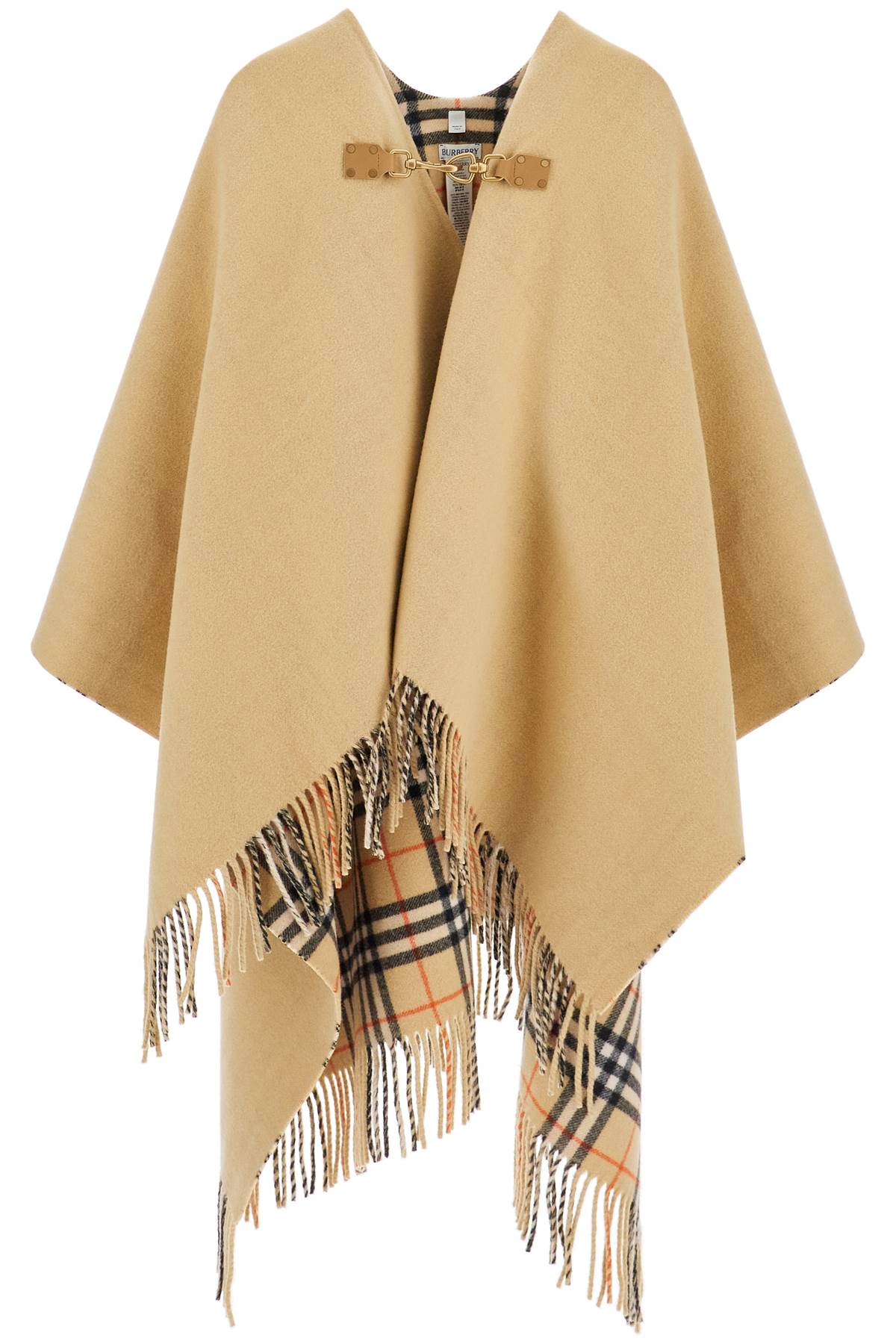 Burberry Wool Cape With Fringes. In Beige