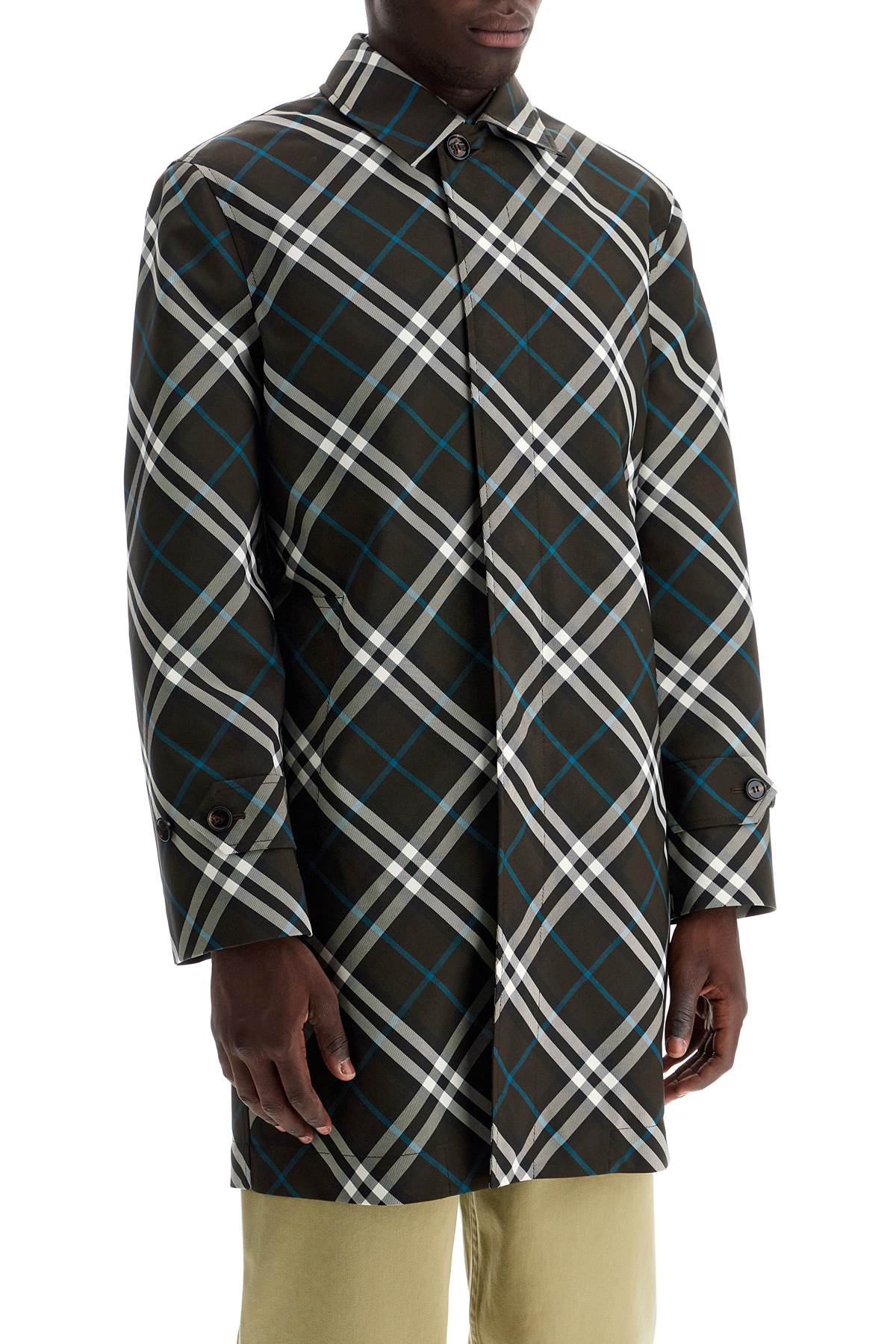 Shop Burberry Ered\n\n'checkered Nylon Car Coat In Green