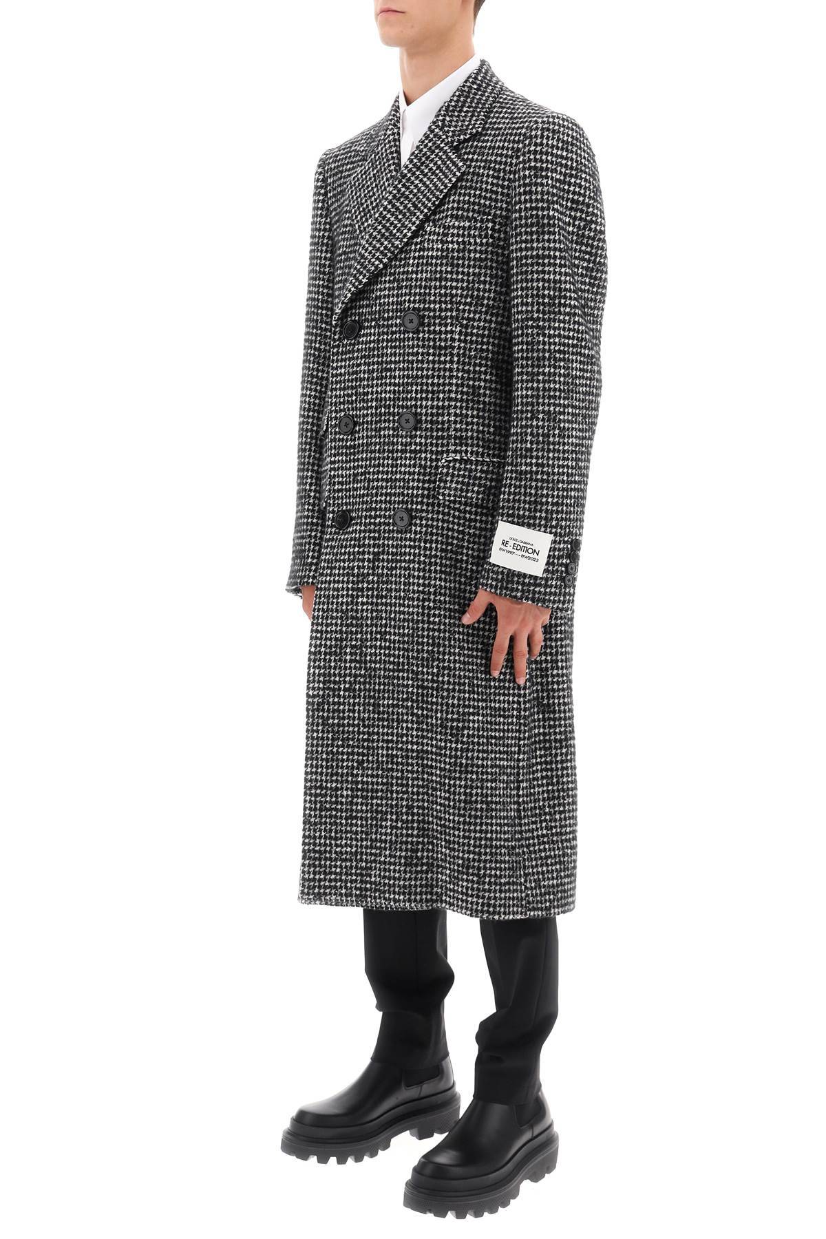 Shop Dolce & Gabbana Re-edition Coat In Houndstooth Wool In White,black