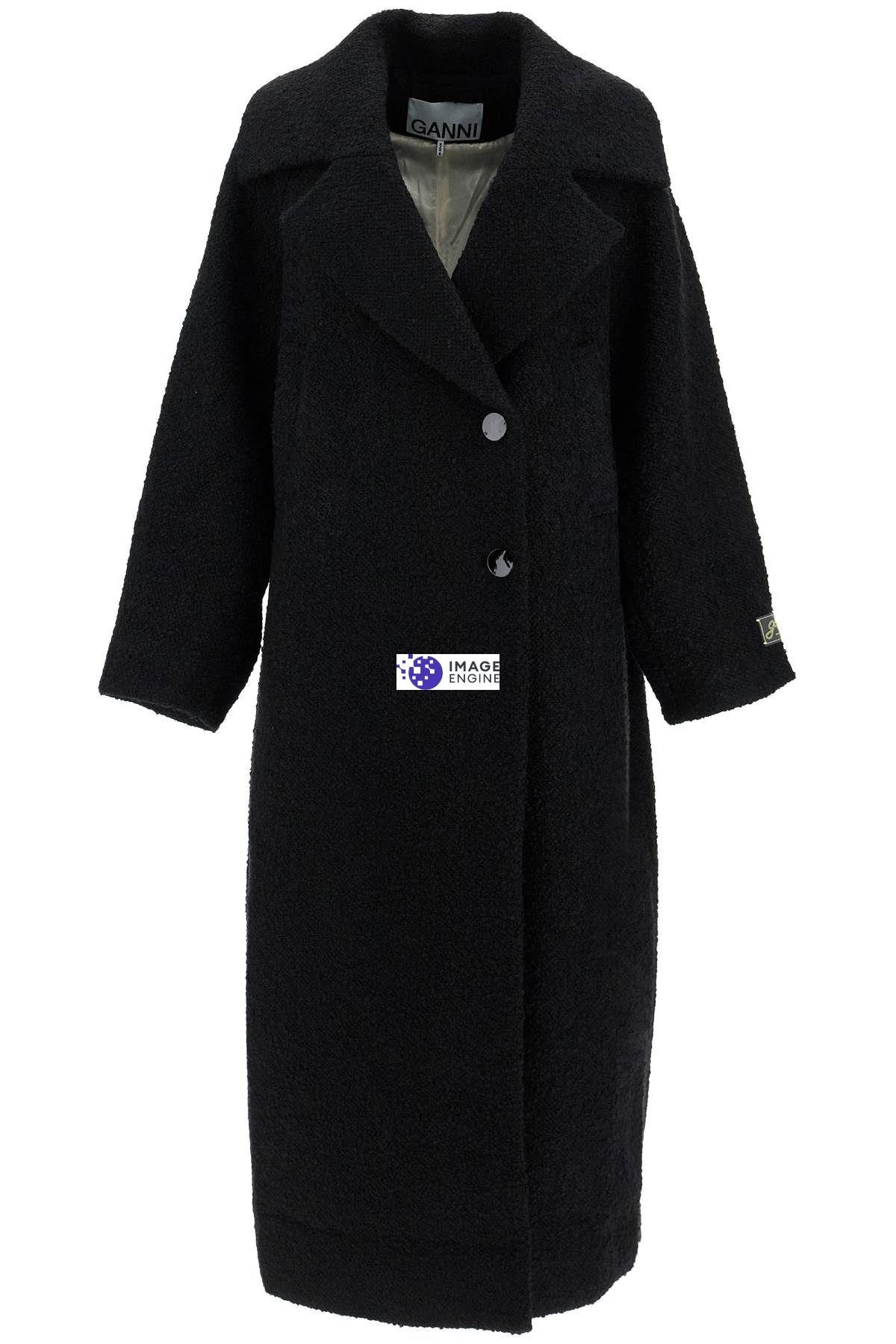 Ganni Long Bouclã© Coat For In Black