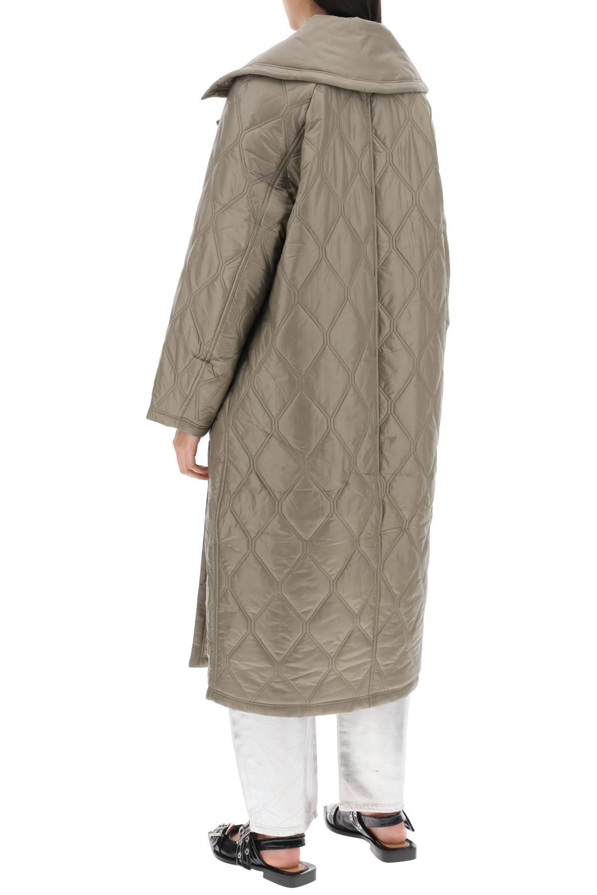 Shop Ganni Quilted Oversized Coat In Khaki