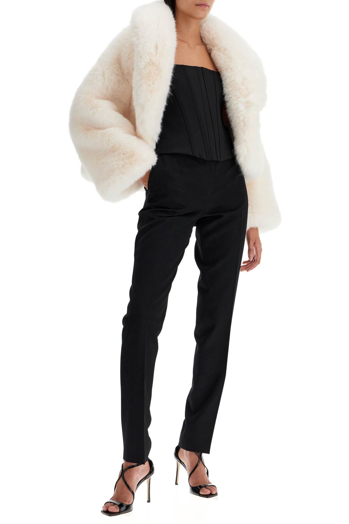 Shop Giuseppe Di Morabito Short Faux Fur Jacket In White