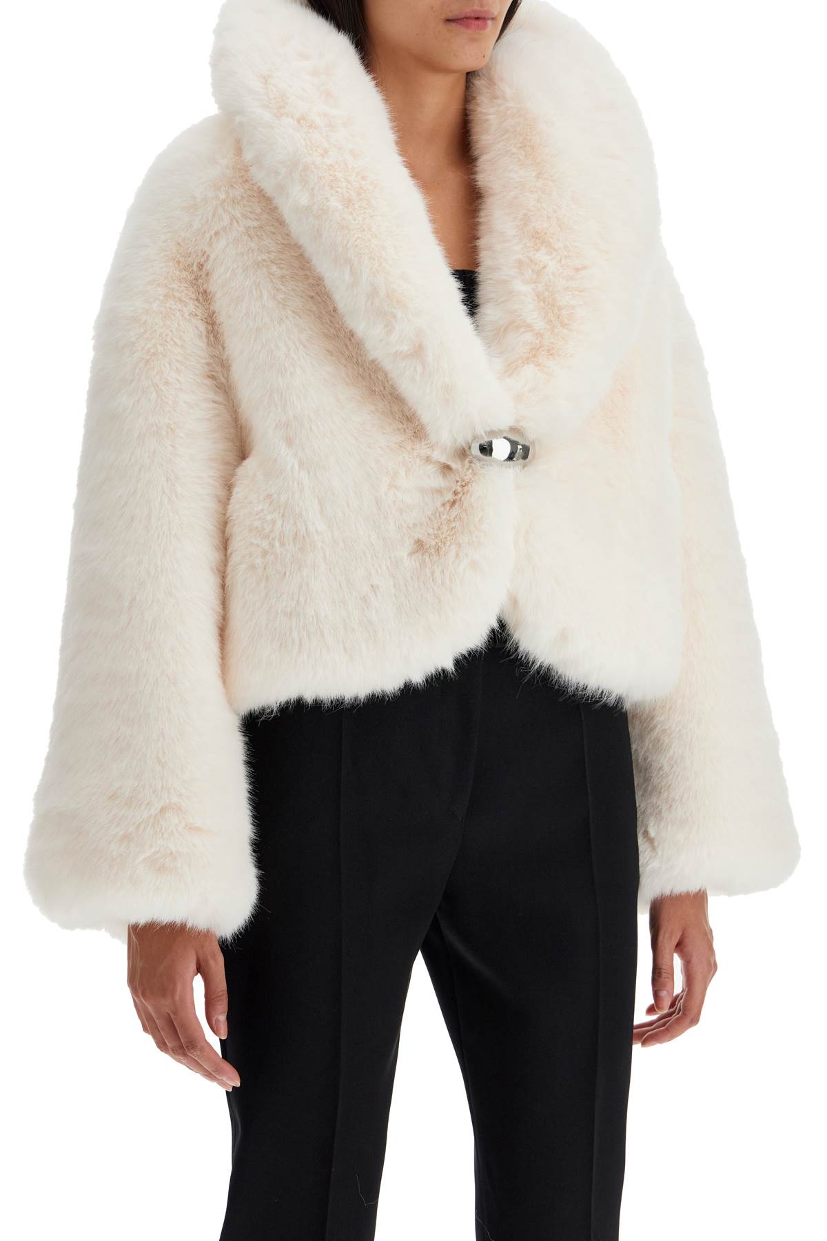 Shop Giuseppe Di Morabito Short Faux Fur Jacket In White