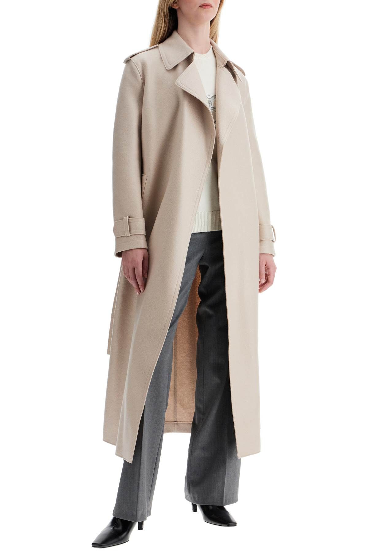 Shop Harris Wharf London Pressed Wool Robe Coat With Nine Words In Neutro