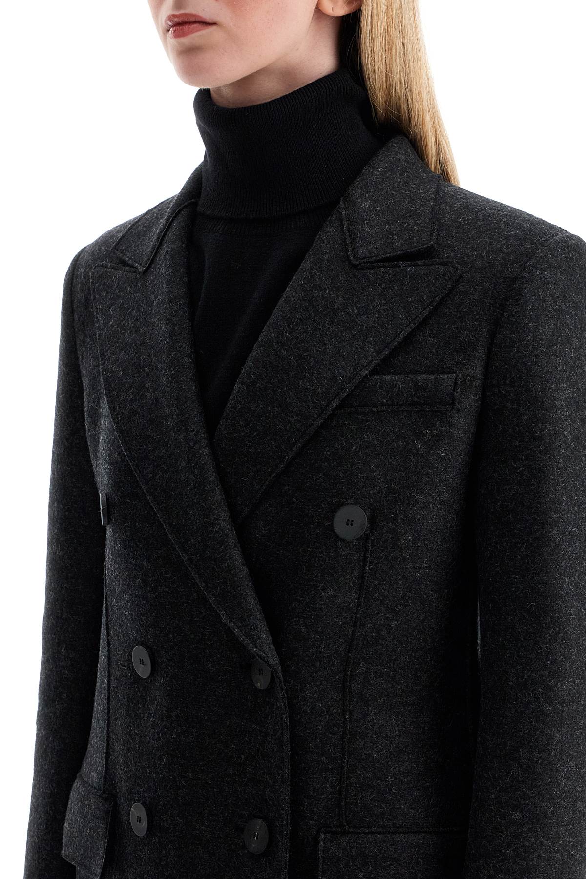 Shop Harris Wharf London Double-breasted Pressed Wool Coat In Grey