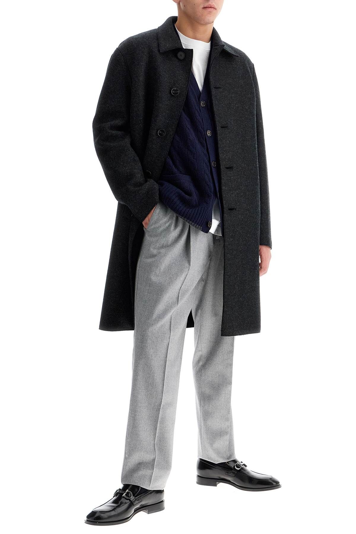 Shop Harris Wharf London Single-breasted Pressed Wool Coat In Grey