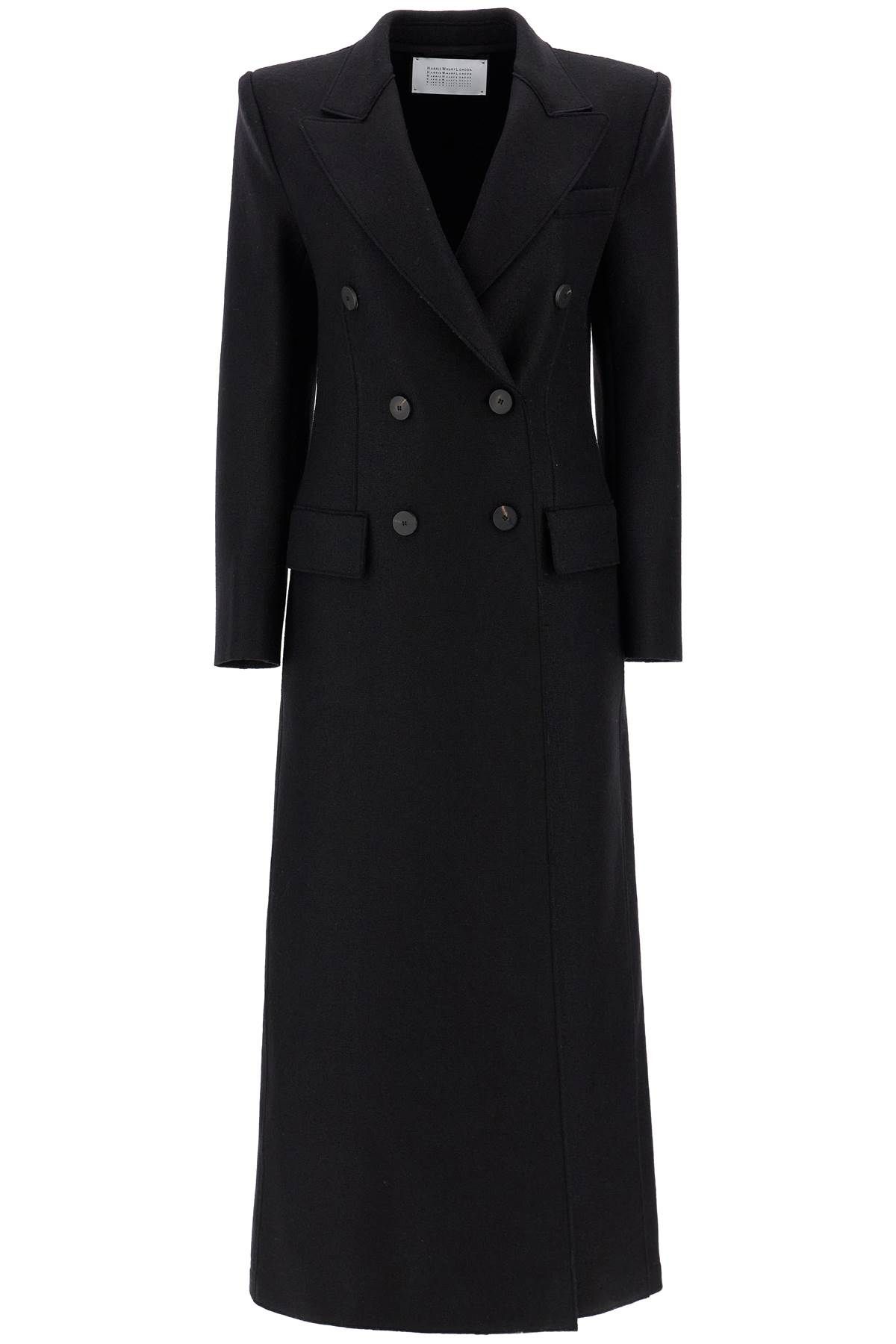 Shop Harris Wharf London Double-breasted Pressed Wool Coat In Black