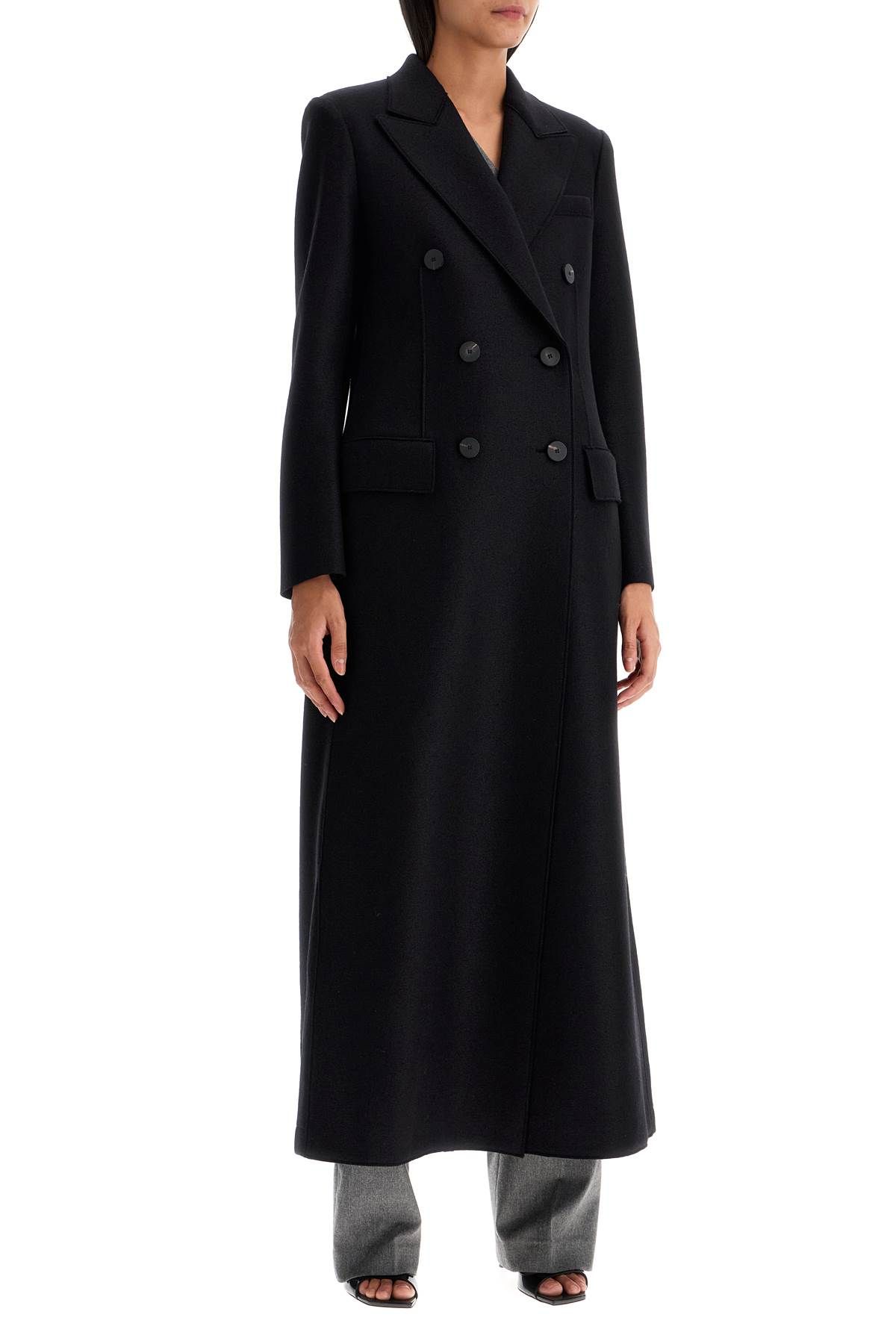 Shop Harris Wharf London Double-breasted Pressed Wool Coat In Black