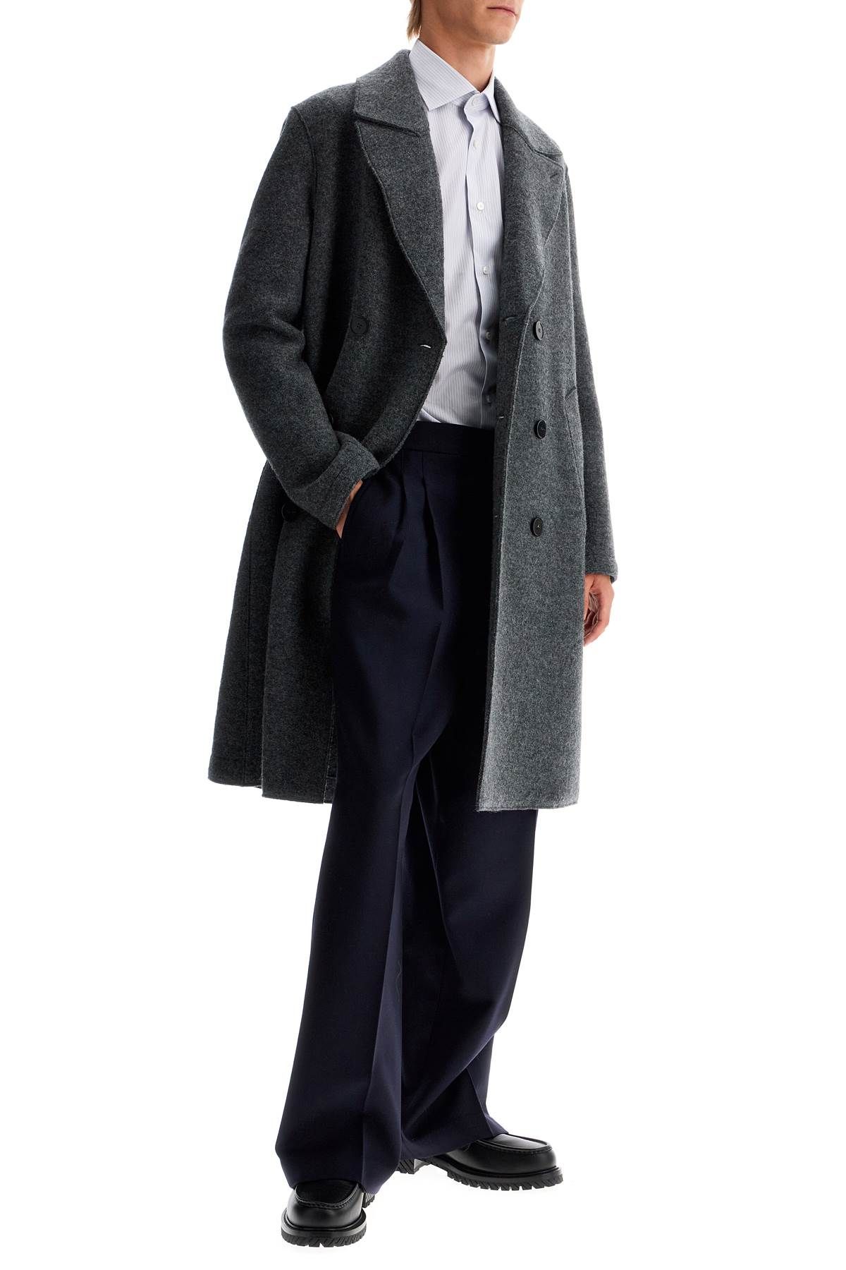 Shop Harris Wharf London Double-breasted Wool Coat In Boiled In Grey